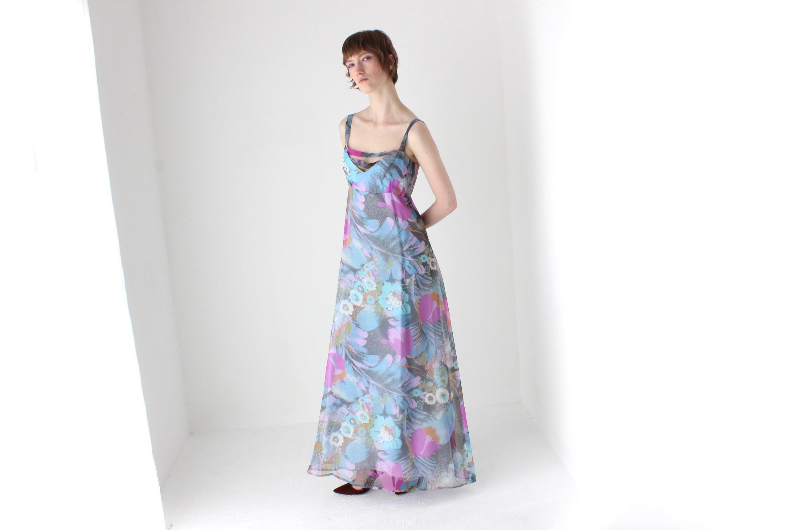 Whimsical Handmade 70s Pastel Floral Maxi Dress