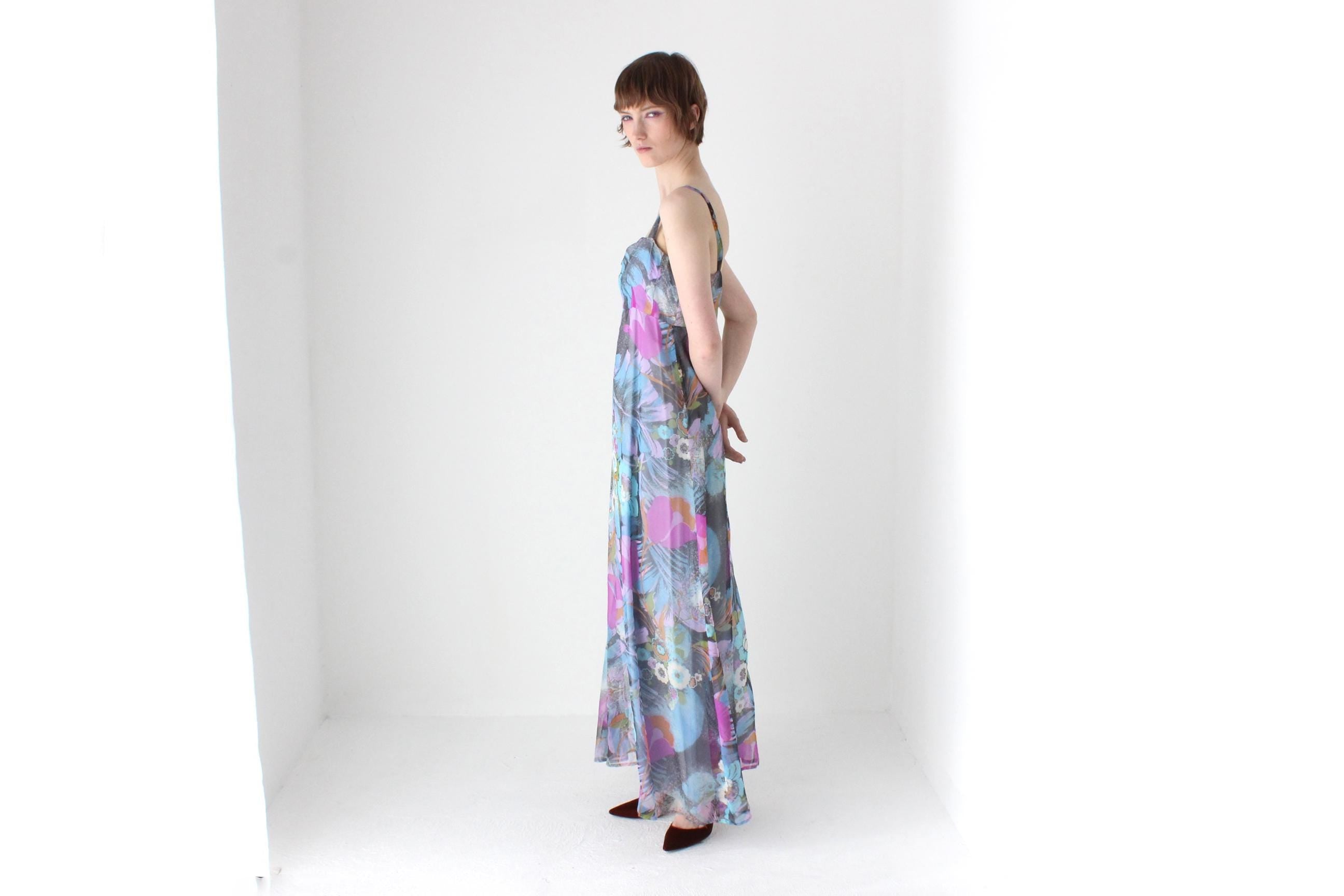 Whimsical Handmade 70s Pastel Floral Maxi Dress