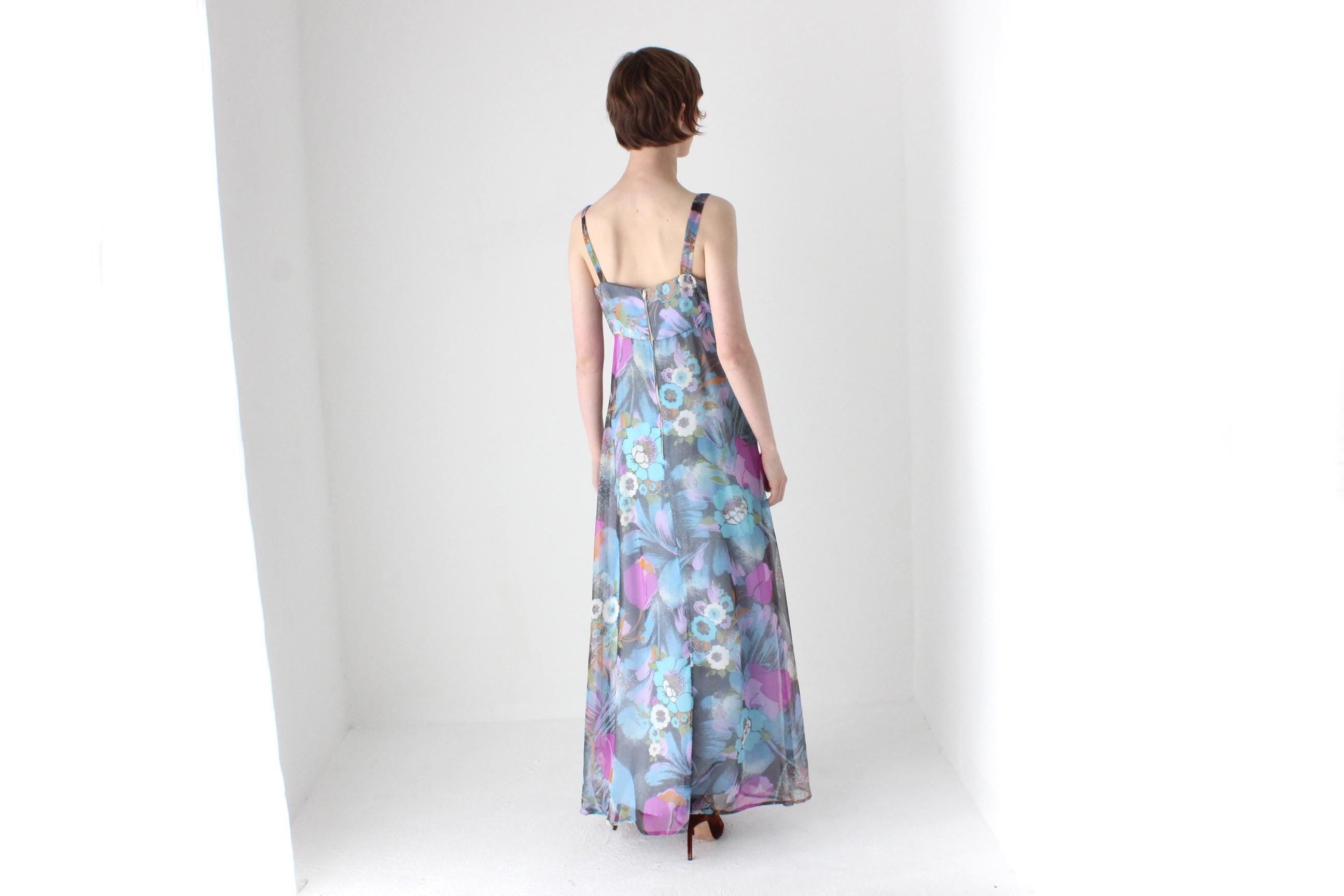 Whimsical Handmade 70s Pastel Floral Maxi Dress