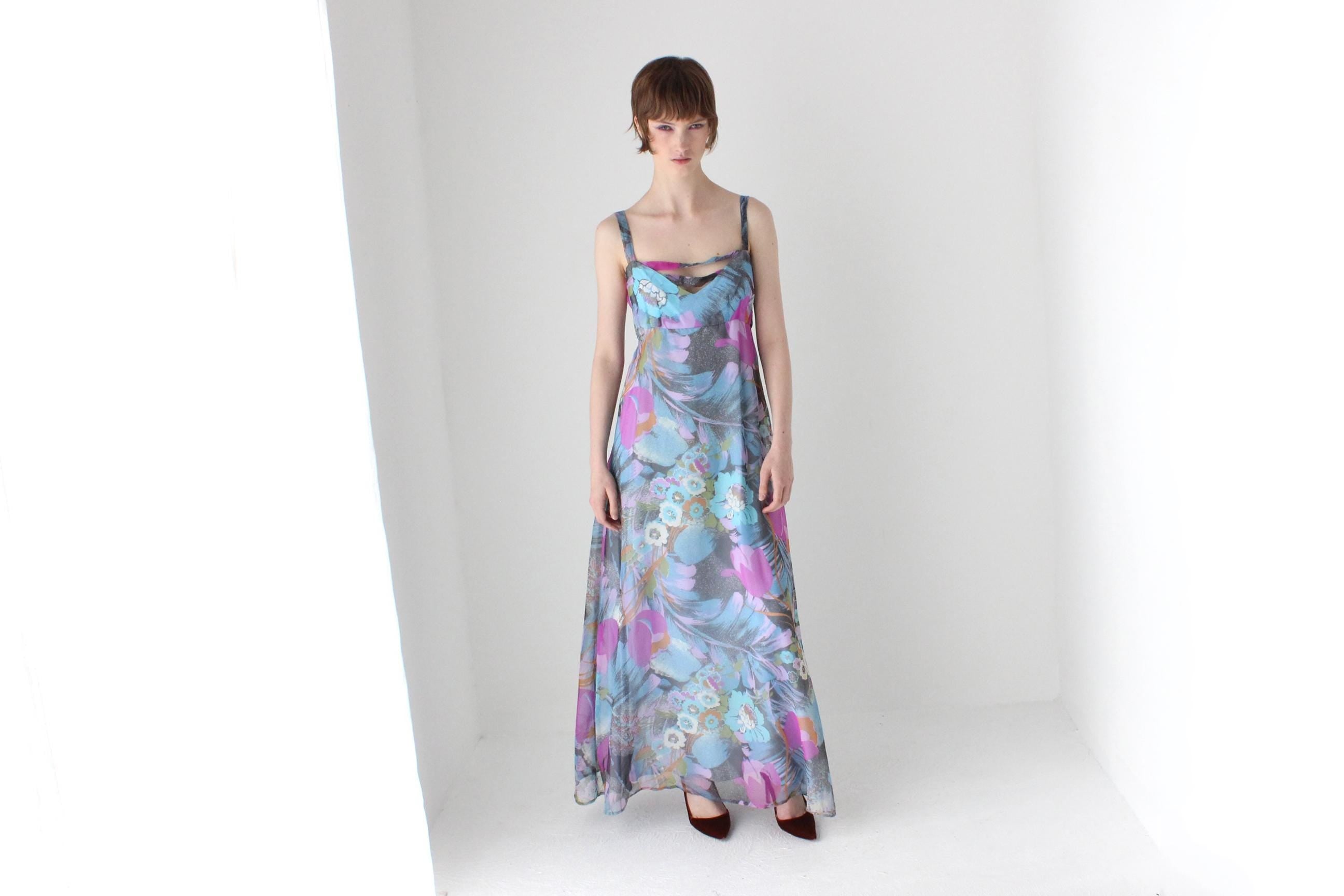 Whimsical Handmade 70s Pastel Floral Maxi Dress