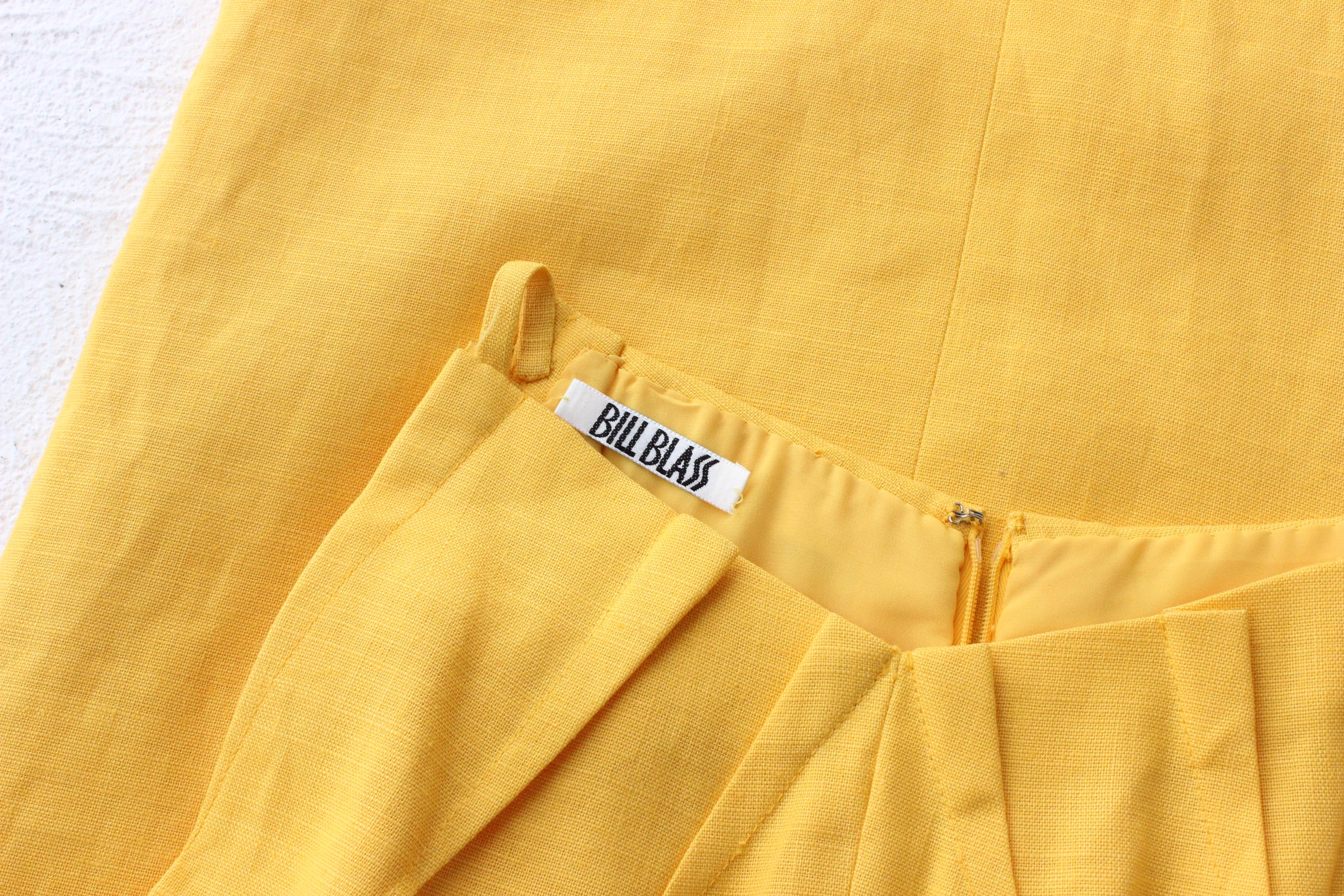 1980s BILL BLASS Sunflower Linen High Neck Cocktail Dress