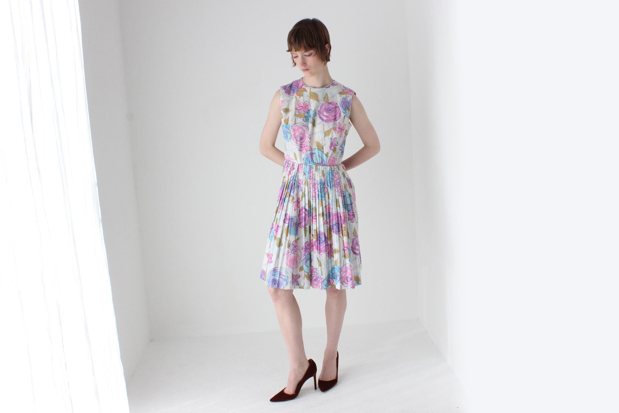 80s does 50s Romantic Floral Cotton Sun Dress