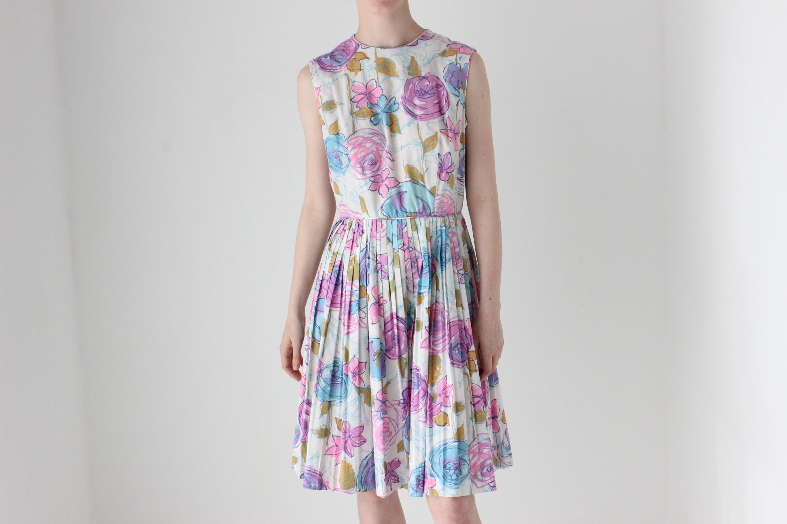 80s does 50s Romantic Floral Cotton Sun Dress