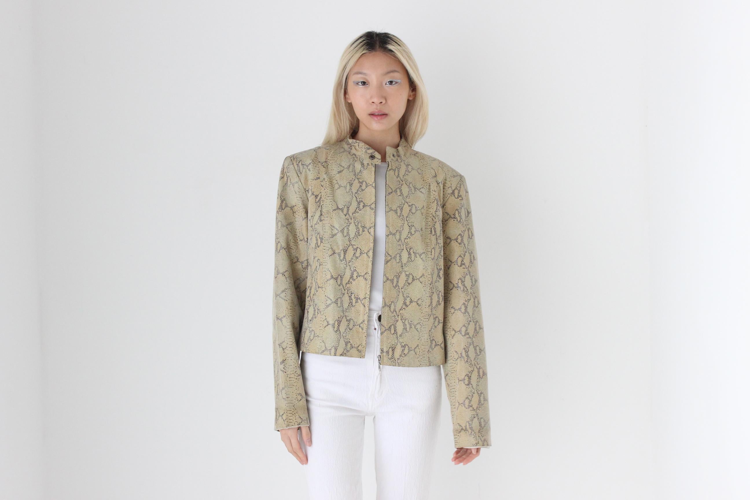 FUTURISM 90s Genuine Leather Moto Jacket w/ Snakeskin Finish