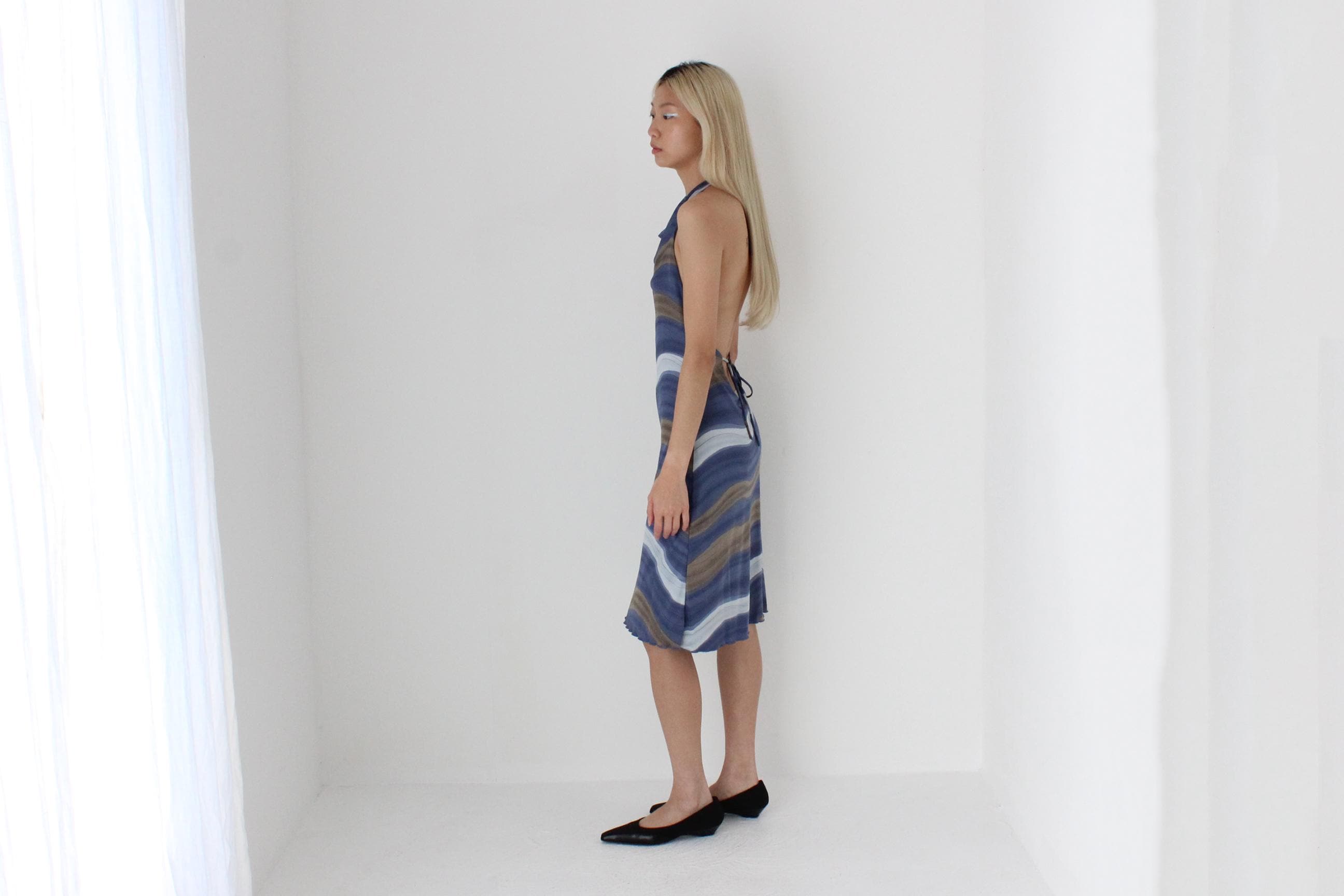 FUTURISM Y2K Slinky Swirly Abstract Halter Dress