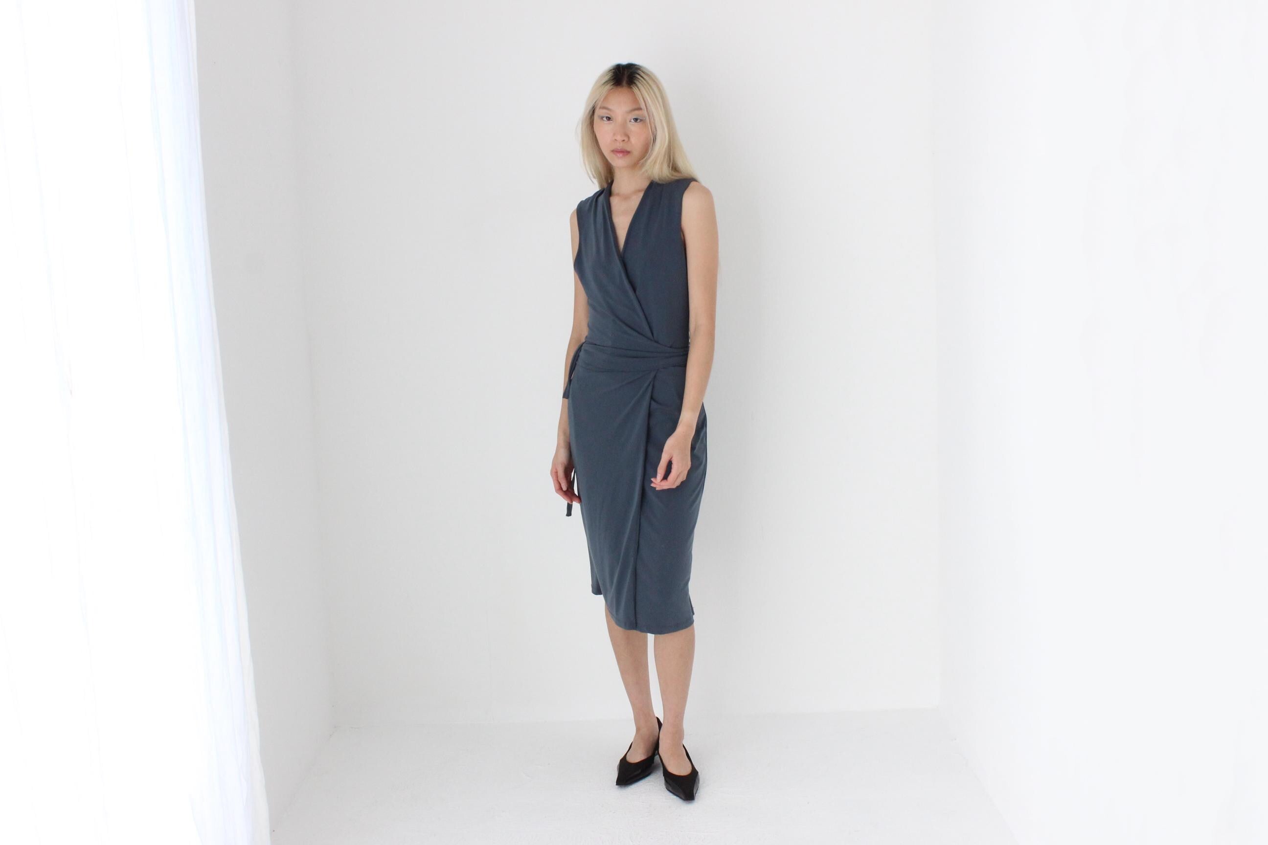 FUTURISM Quality 2000s Slinky Draped Wrap Dress