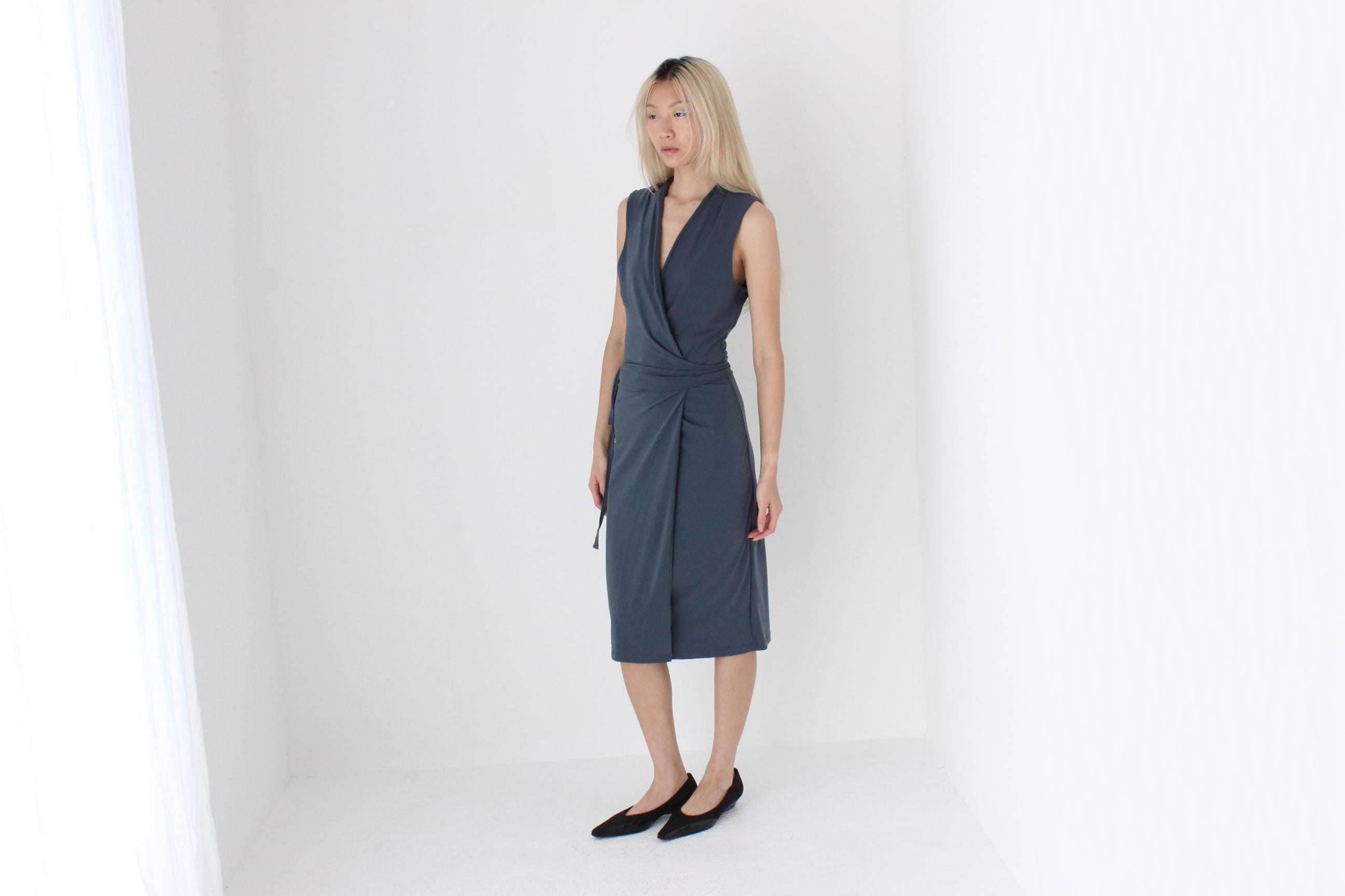FUTURISM Quality 2000s Slinky Draped Wrap Dress