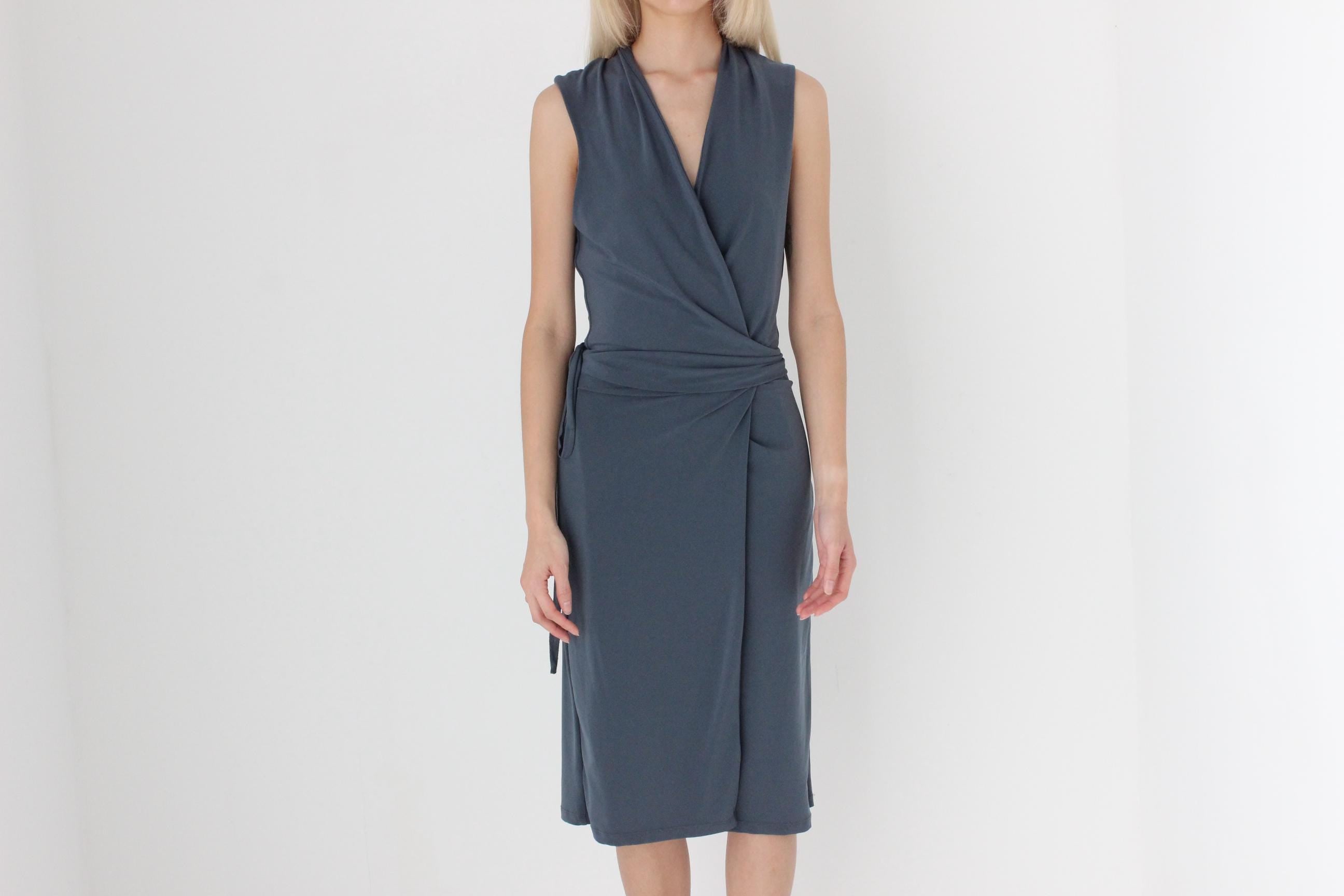FUTURISM Quality 2000s Slinky Draped Wrap Dress