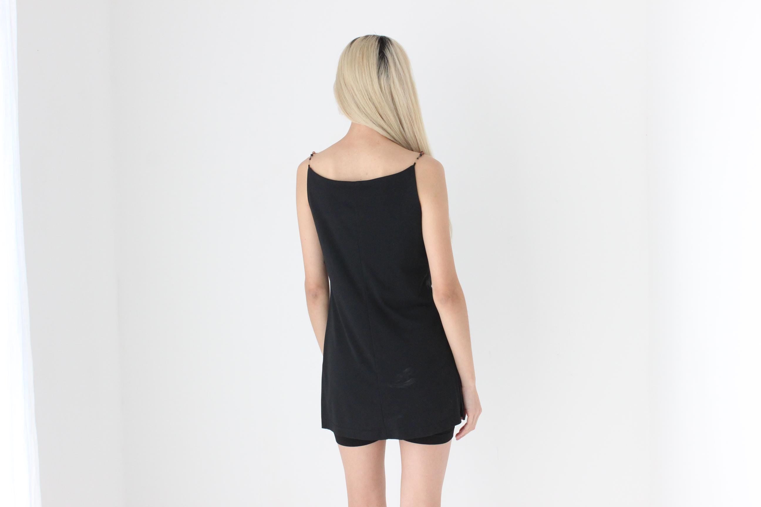 FUTURISM 90s Futuristic Minimal High Neck Top w/ Beaded Straps