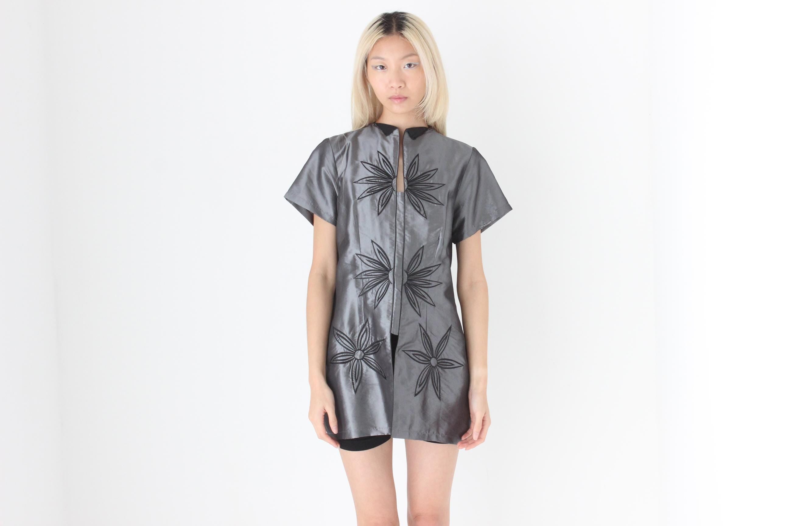 FUTURISM 90s Chrome Metallic Taffeta High Collar Top or Mini