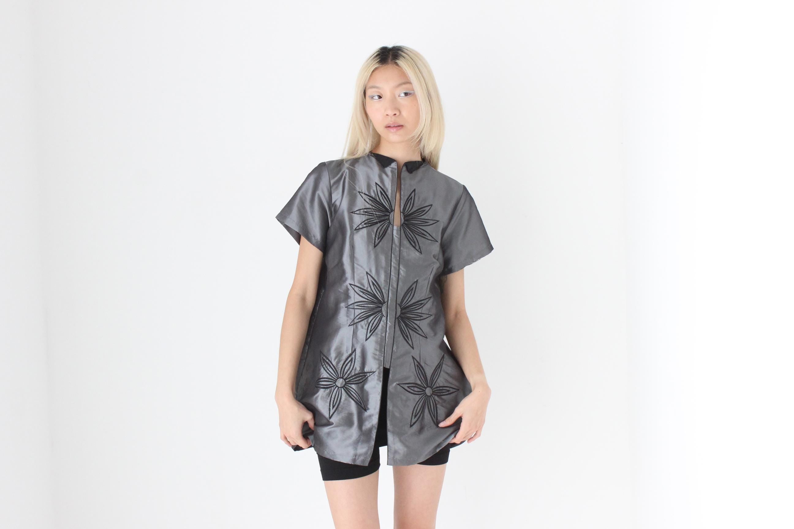 FUTURISM 90s Chrome Metallic Taffeta High Collar Top or Mini