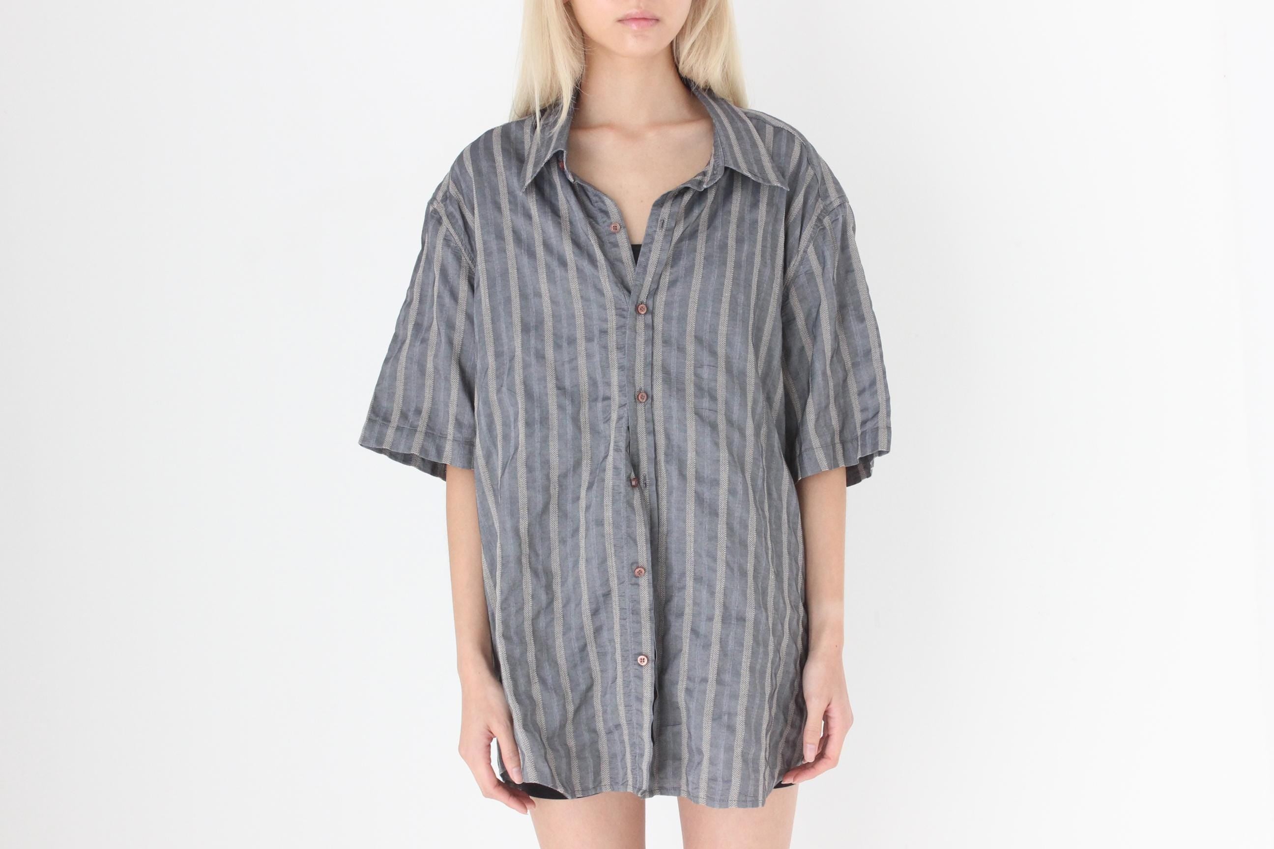 FUTURISM 90s Metallic Boxy Stripe Button Up