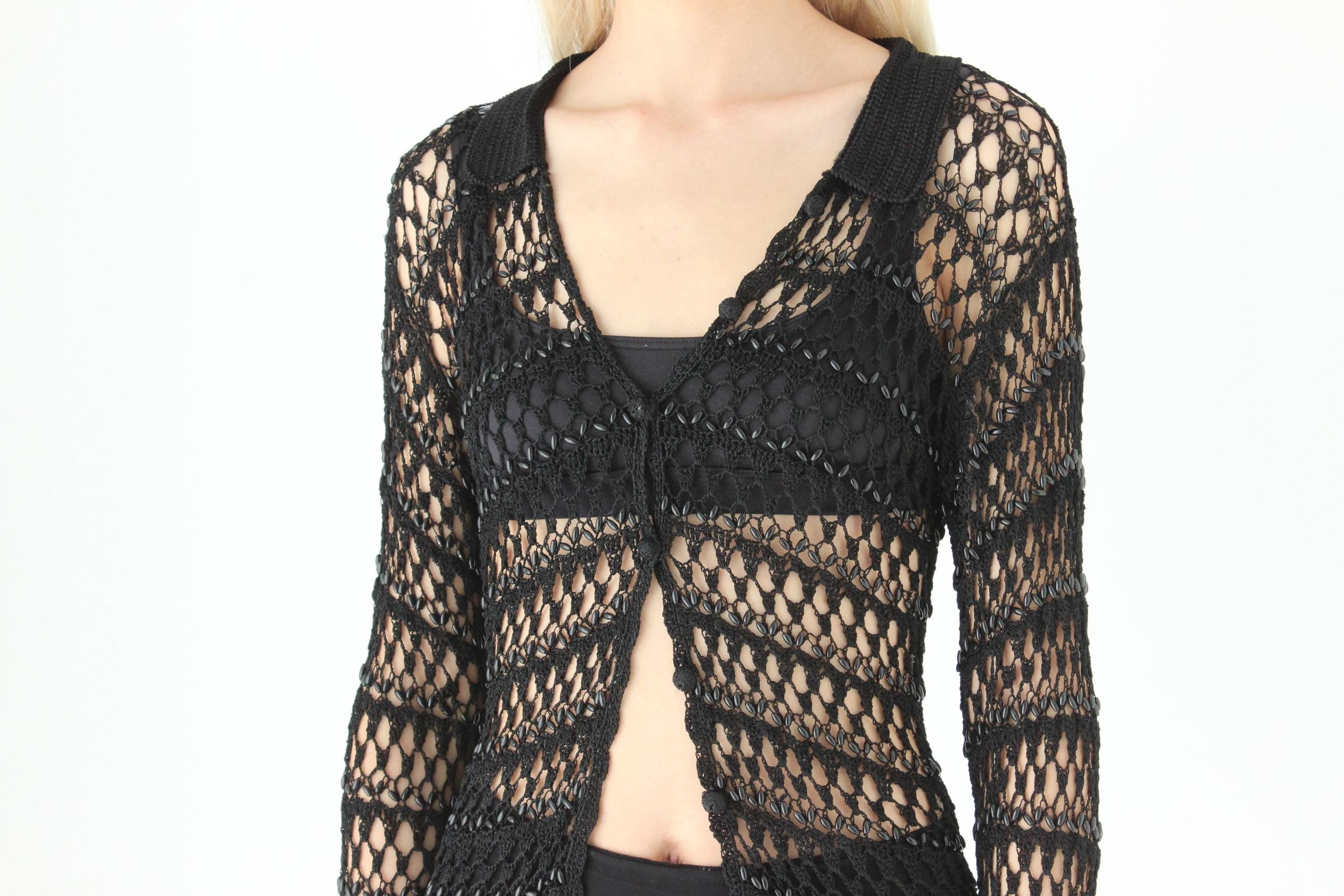 FUTURISM 90s Beaded Crochet Button Front Top