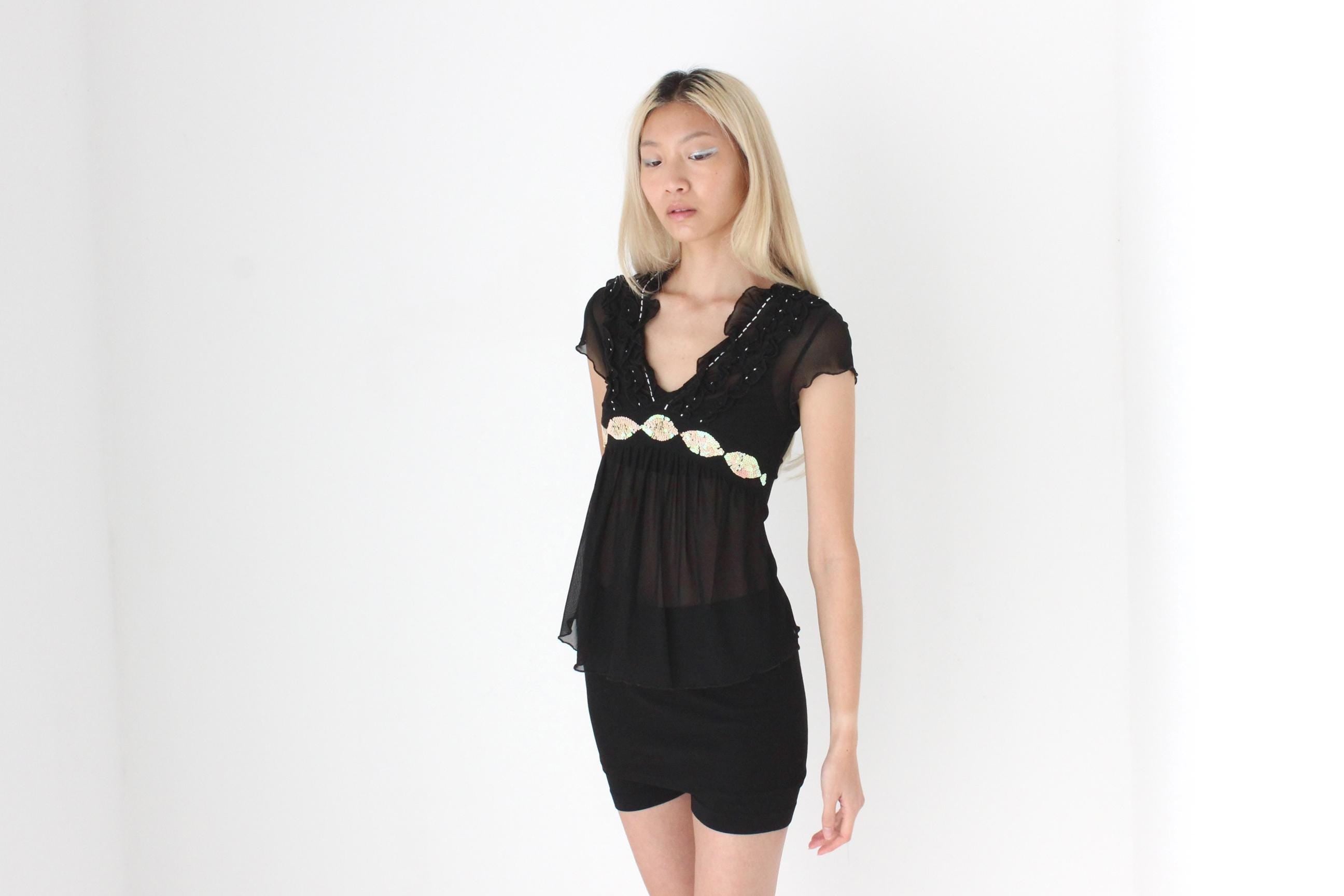 FUTURISM Cute Y2K Mesh Babydoll Top