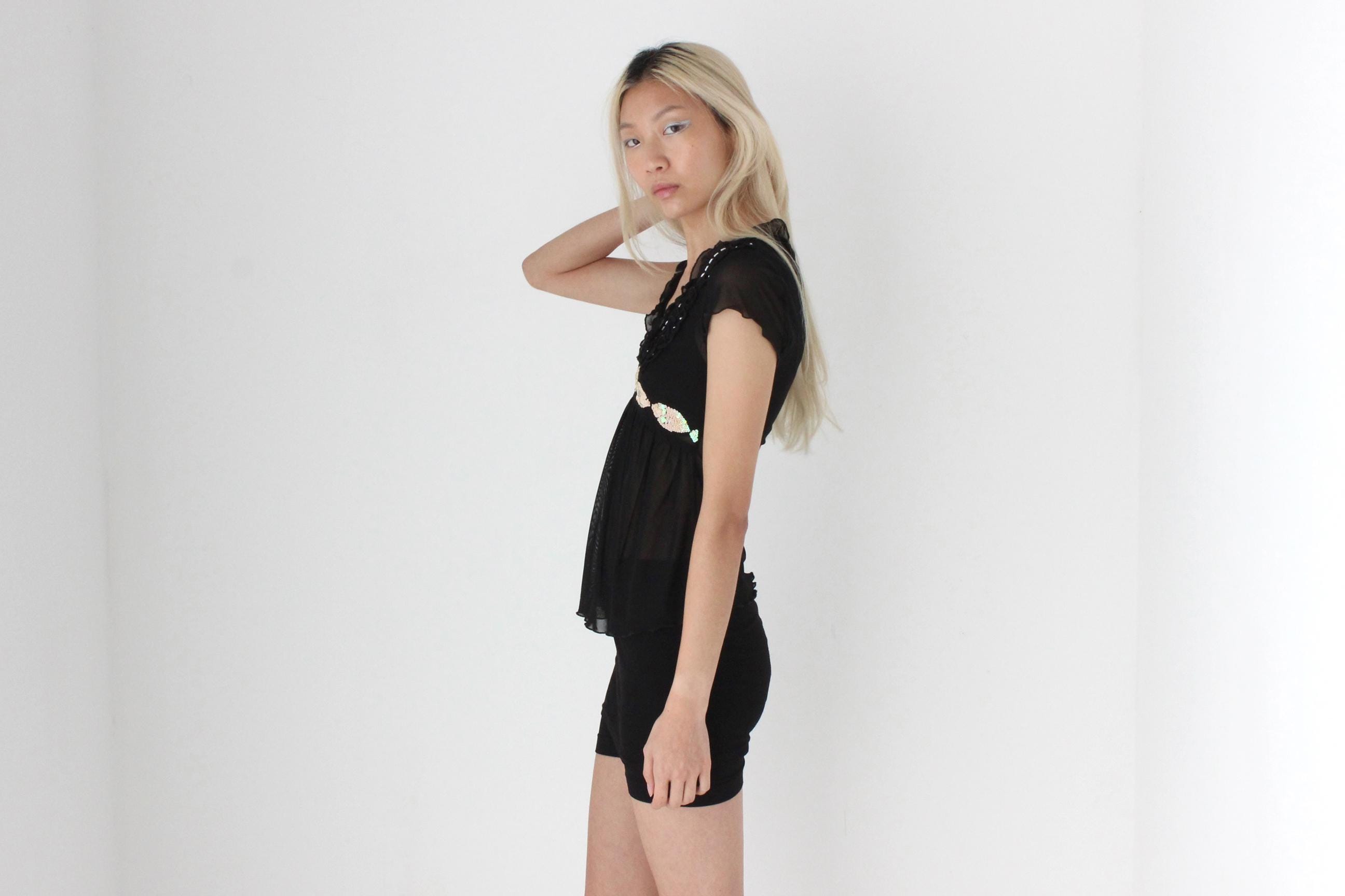 FUTURISM Cute Y2K Mesh Babydoll Top