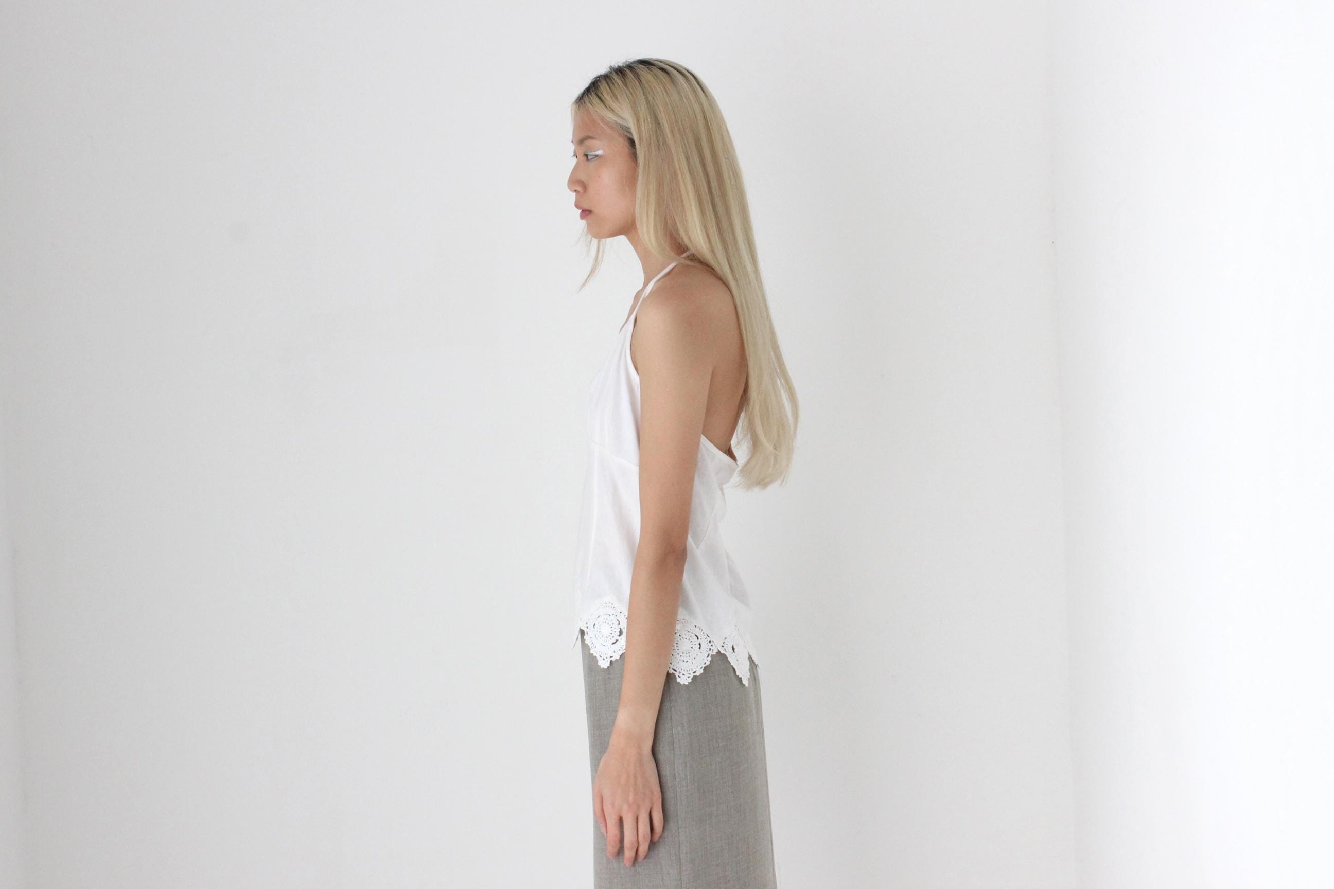 FUTURISM 90s Linen Doily Halter Neck Top