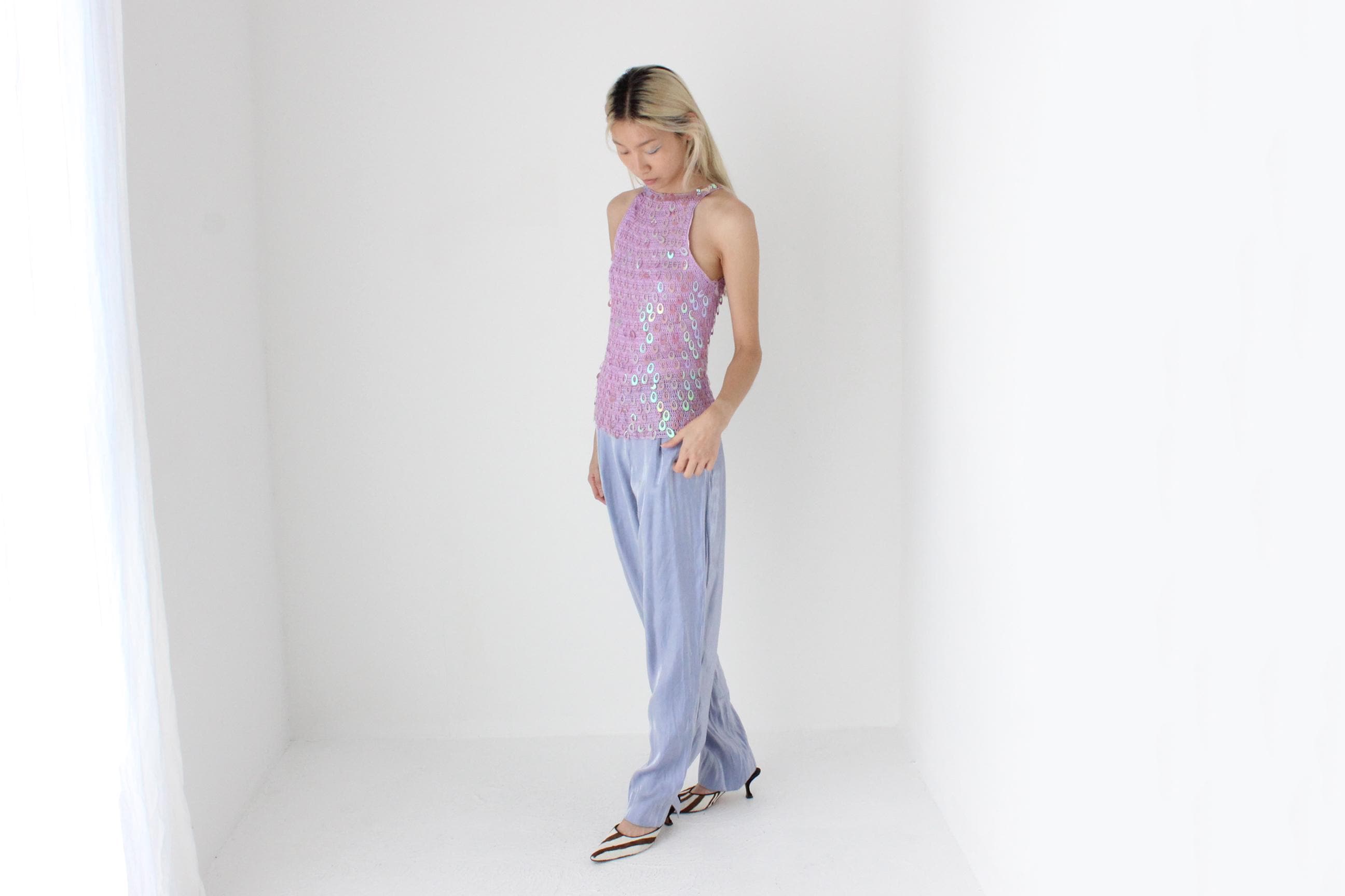 FUTURISM 90s Crochet Knit & Disc Sequin Top