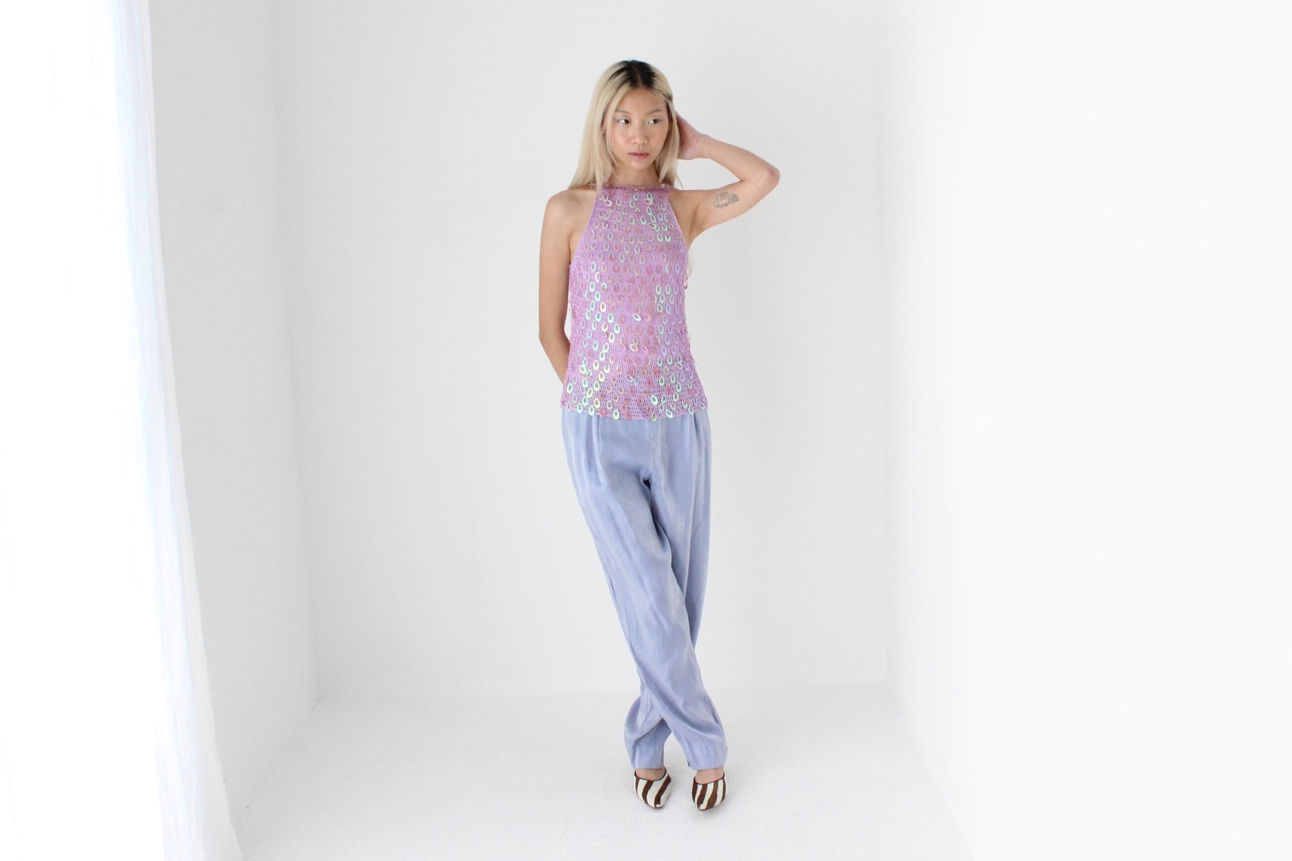 FUTURISM 90s Crochet Knit & Disc Sequin Top