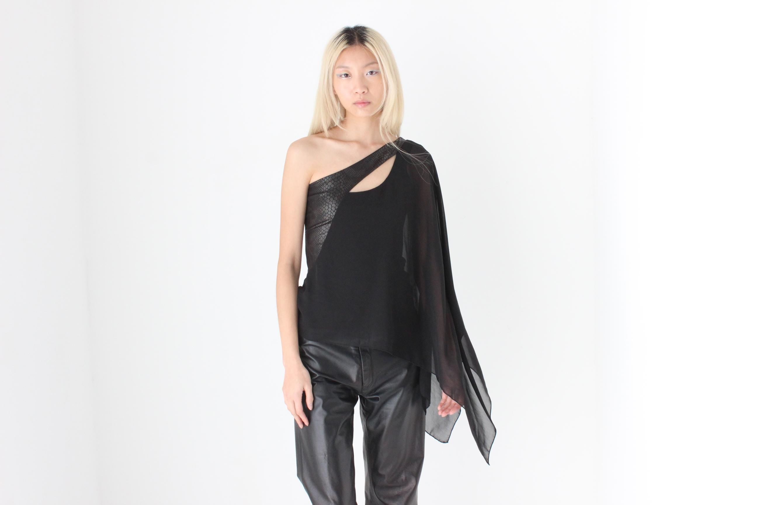 FUTURISM Y2K One Shoulder Asymmetric Wing Sleeve Top by Y London