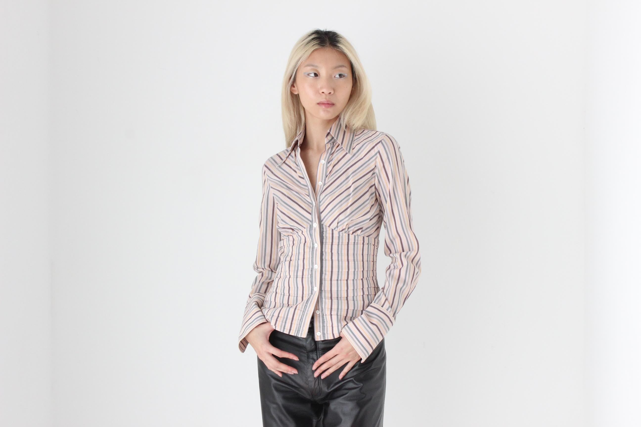 FUTURISM Y2K Designer Sexy Pin Stripe Shirt by Catherine Malandrino