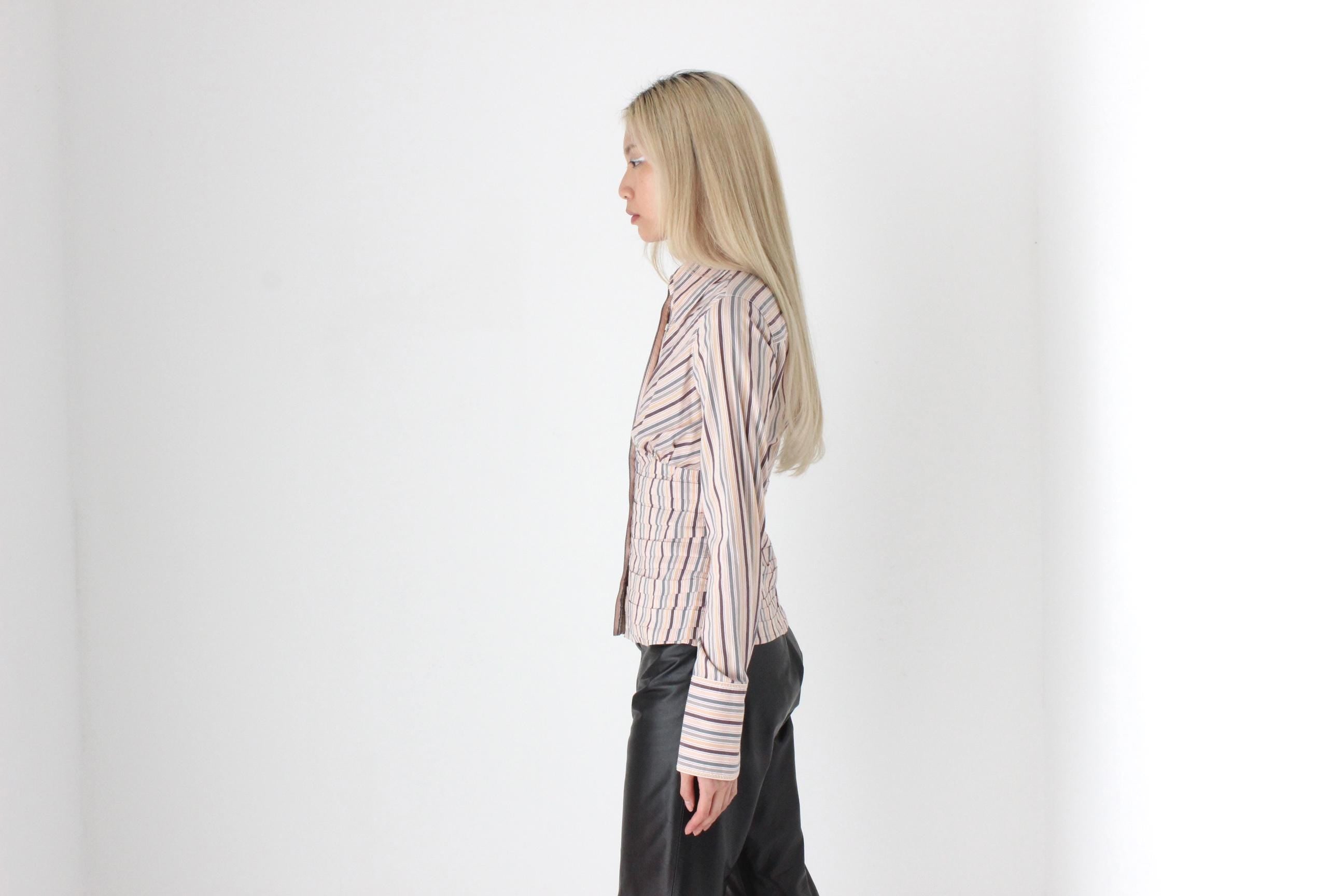 FUTURISM Y2K Designer Sexy Pin Stripe Shirt by Catherine Malandrino