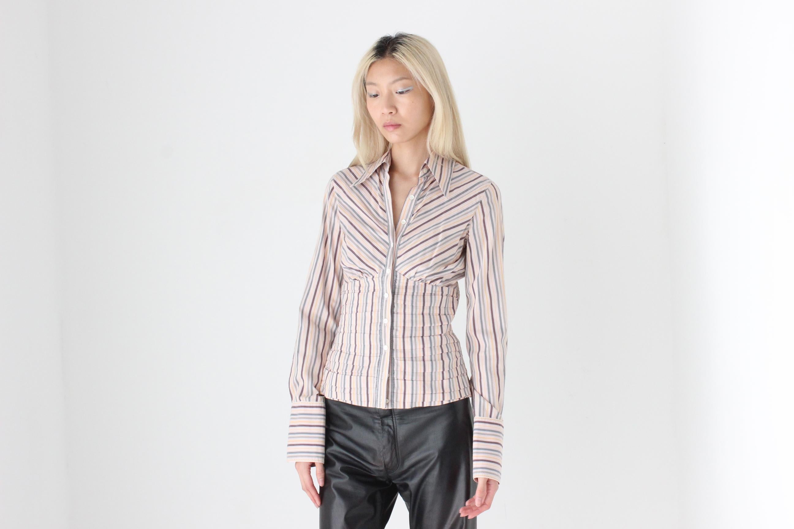 FUTURISM Y2K Designer Sexy Pin Stripe Shirt by Catherine Malandrino