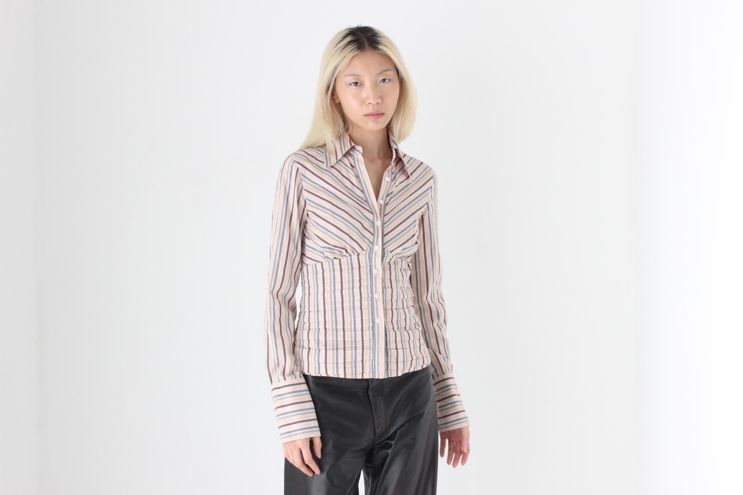 FUTURISM Y2K Designer Sexy Pin Stripe Shirt by Catherine Malandrino