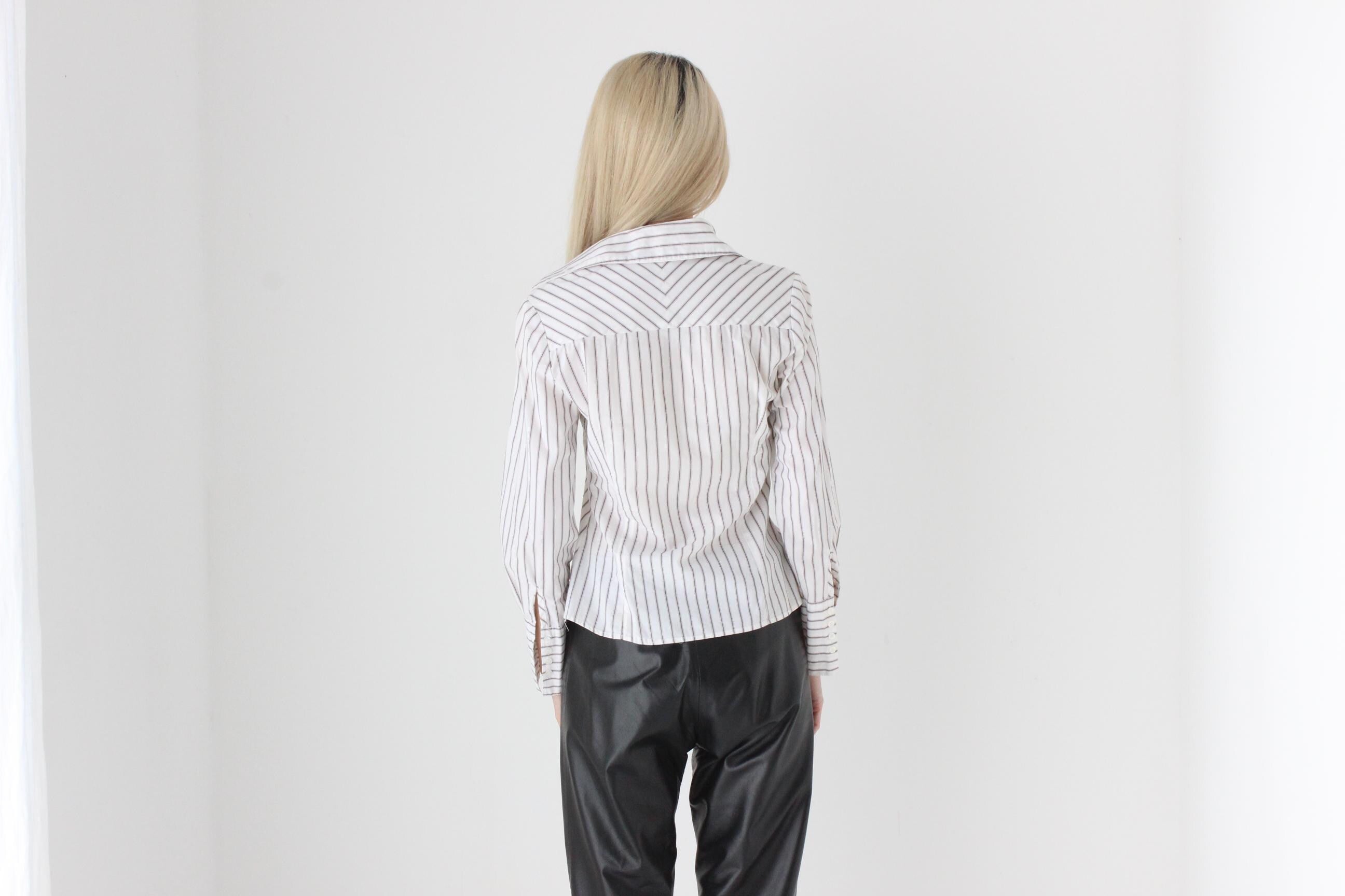 FUTURISM 90s Italian Vintage Sexy Pin Stripe Button Up