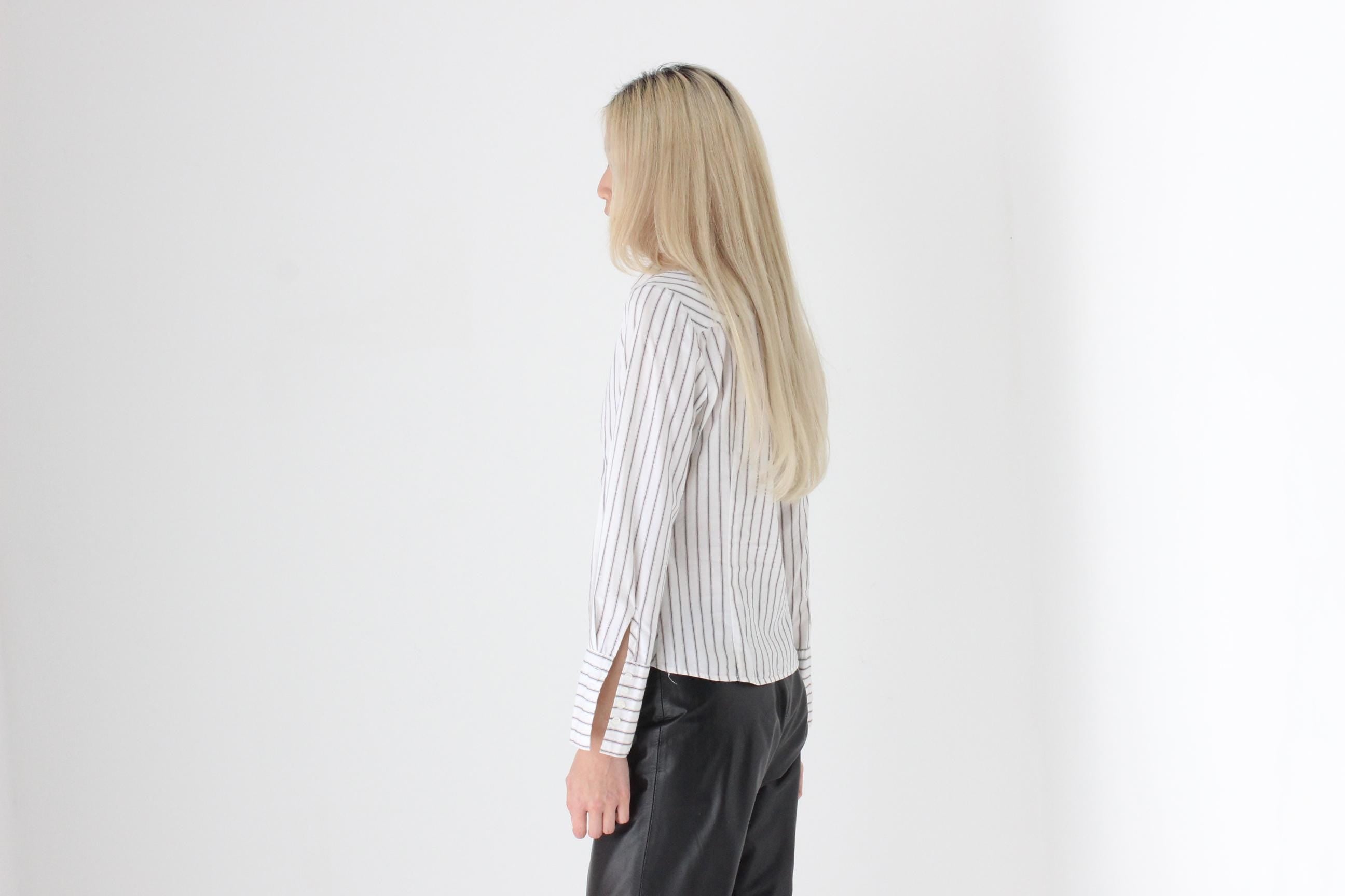 FUTURISM 90s Italian Vintage Sexy Pin Stripe Button Up