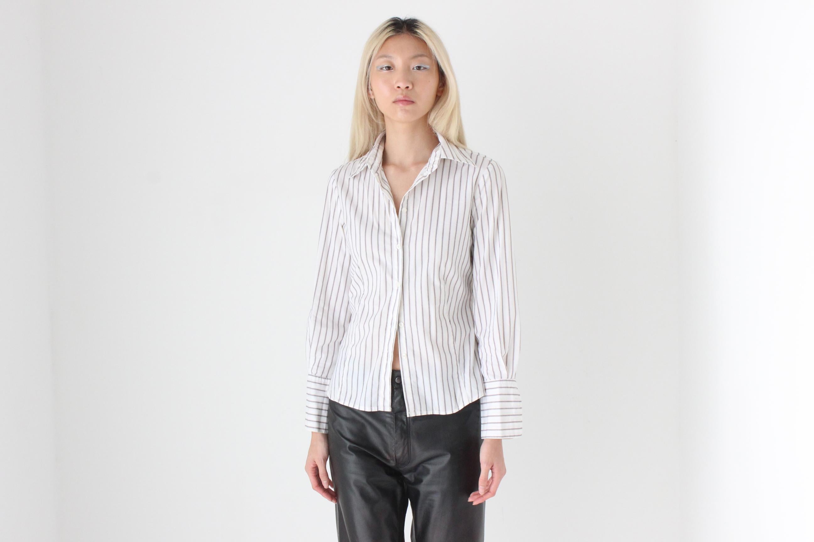FUTURISM 90s Italian Vintage Sexy Pin Stripe Button Up