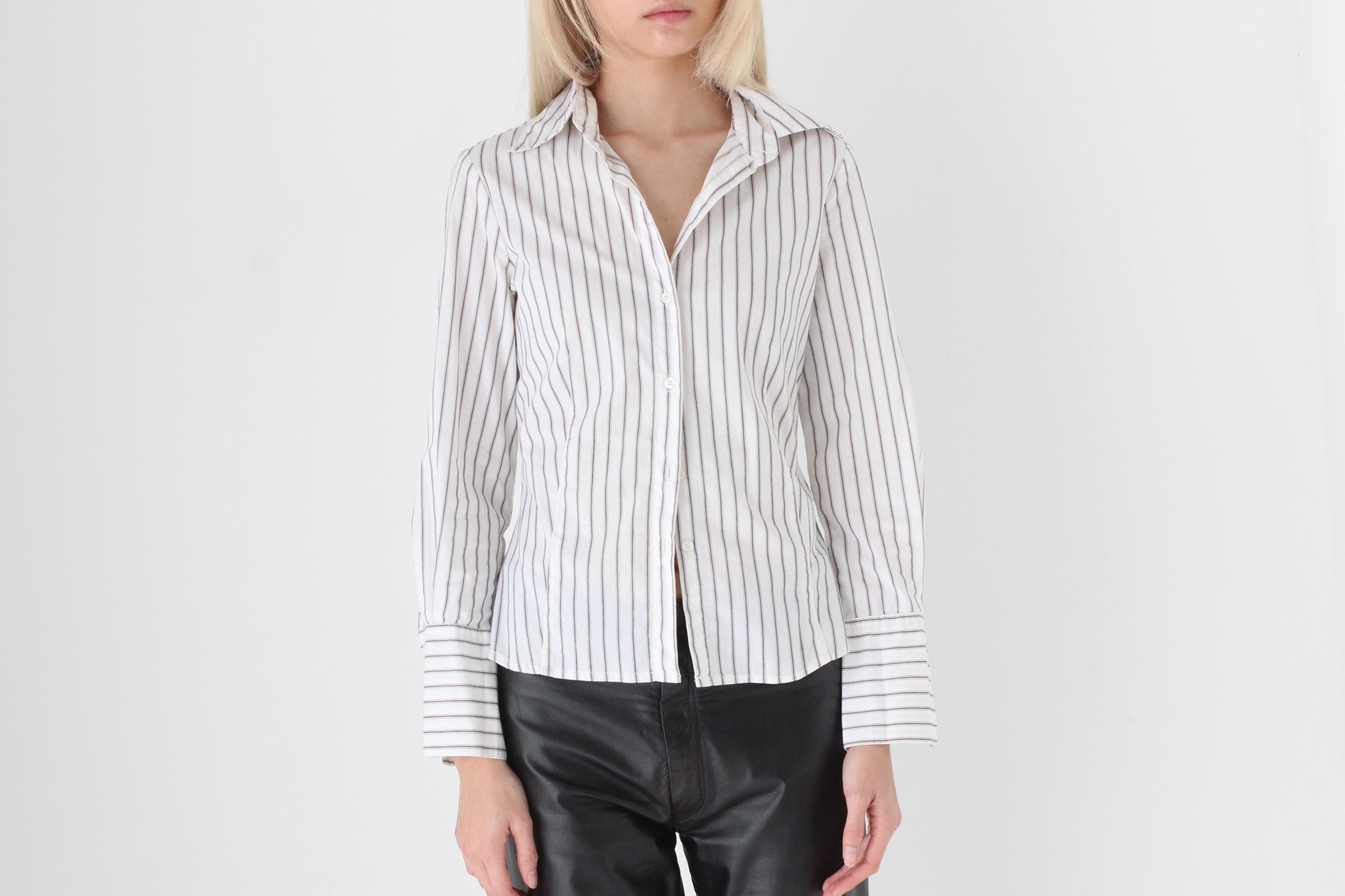 FUTURISM 90s Italian Vintage Sexy Pin Stripe Button Up