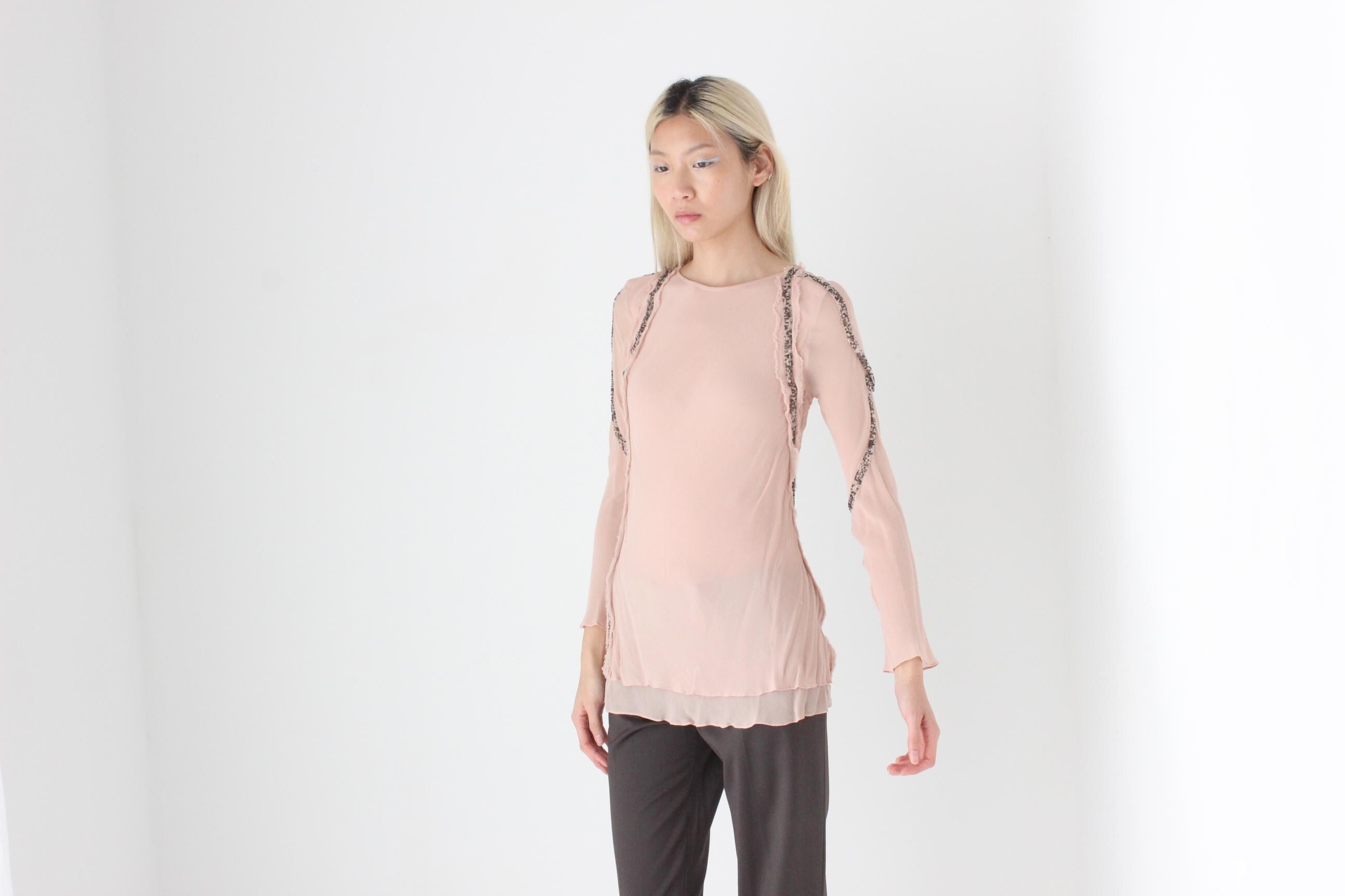 FUTURISM Y2K Kate Moss for Topshop 'Distressed' Top w/ Beading