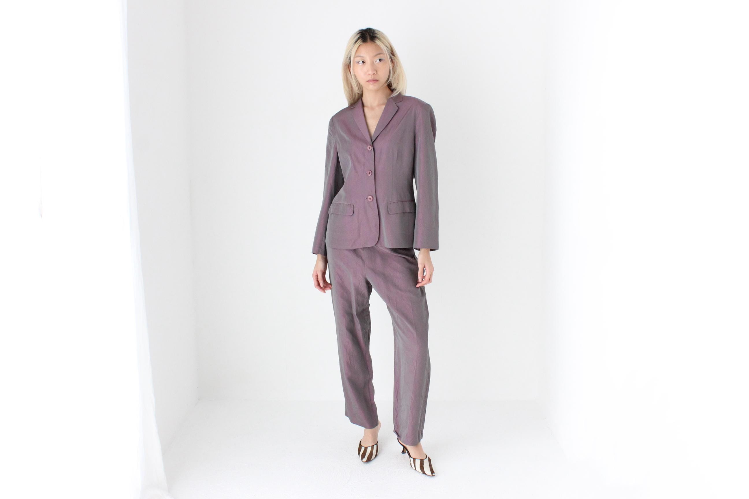 FUTURISM Y2K Holographic Metallic Two Piece Pant Suit by Ojay