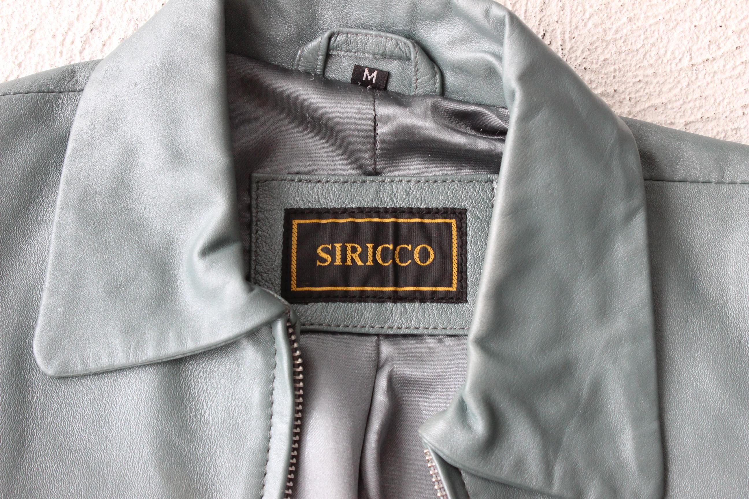 FUTURISM 90s Metallic Teal Genuine Leather Zip Front Jacket