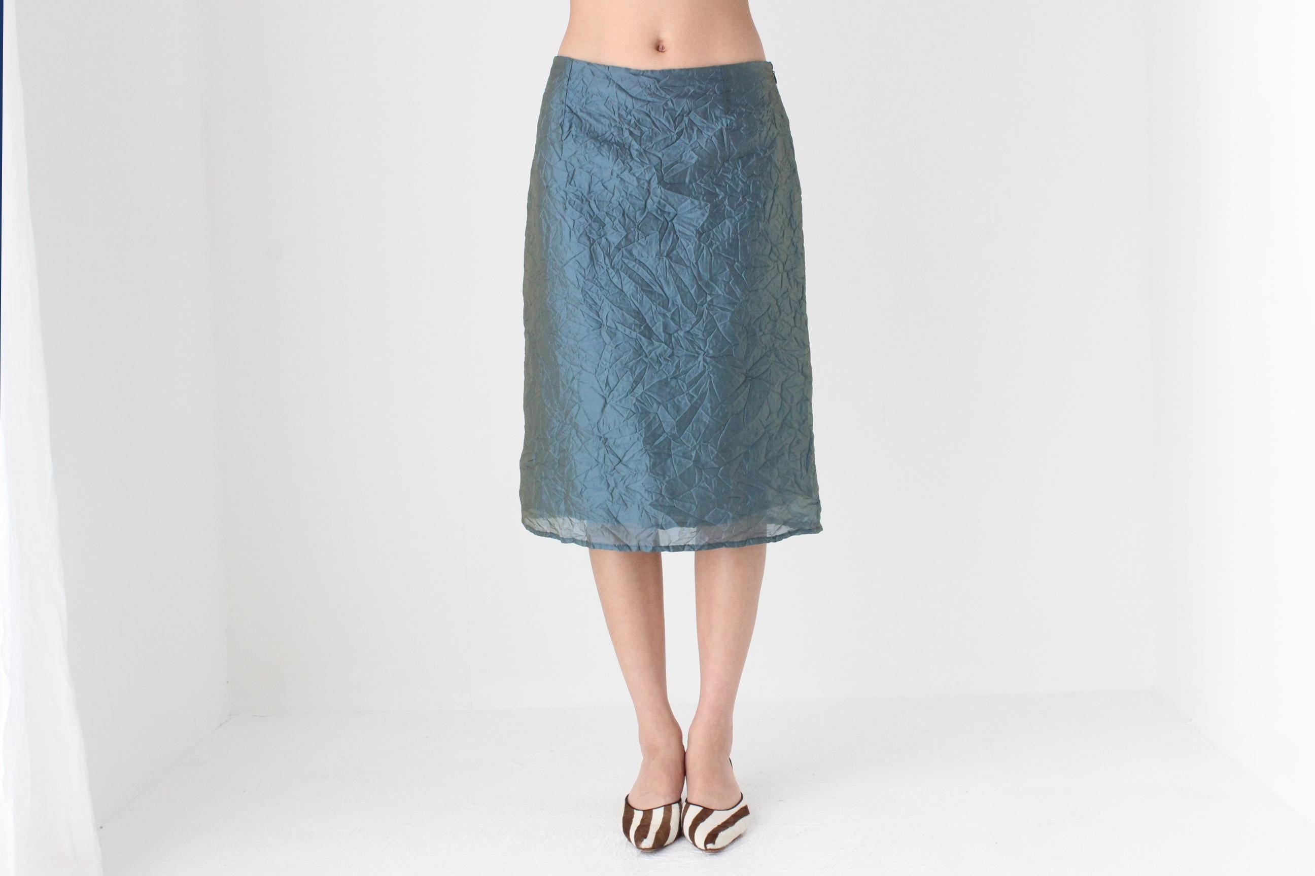 FUTURISM Y2K Metallic Holographic Crinkle Skirt