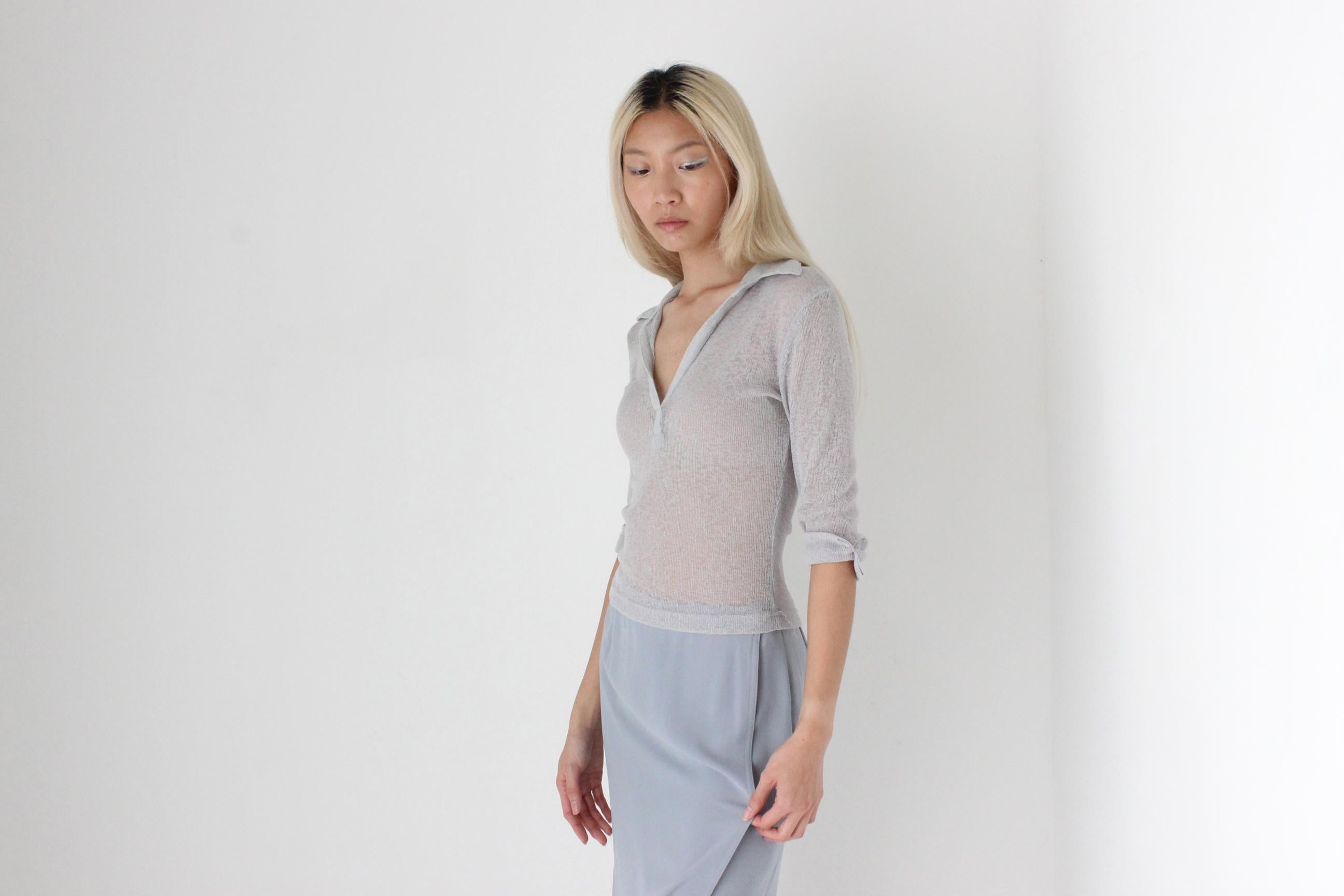 FUTURISM Y2K Sheer Knit Collared Top