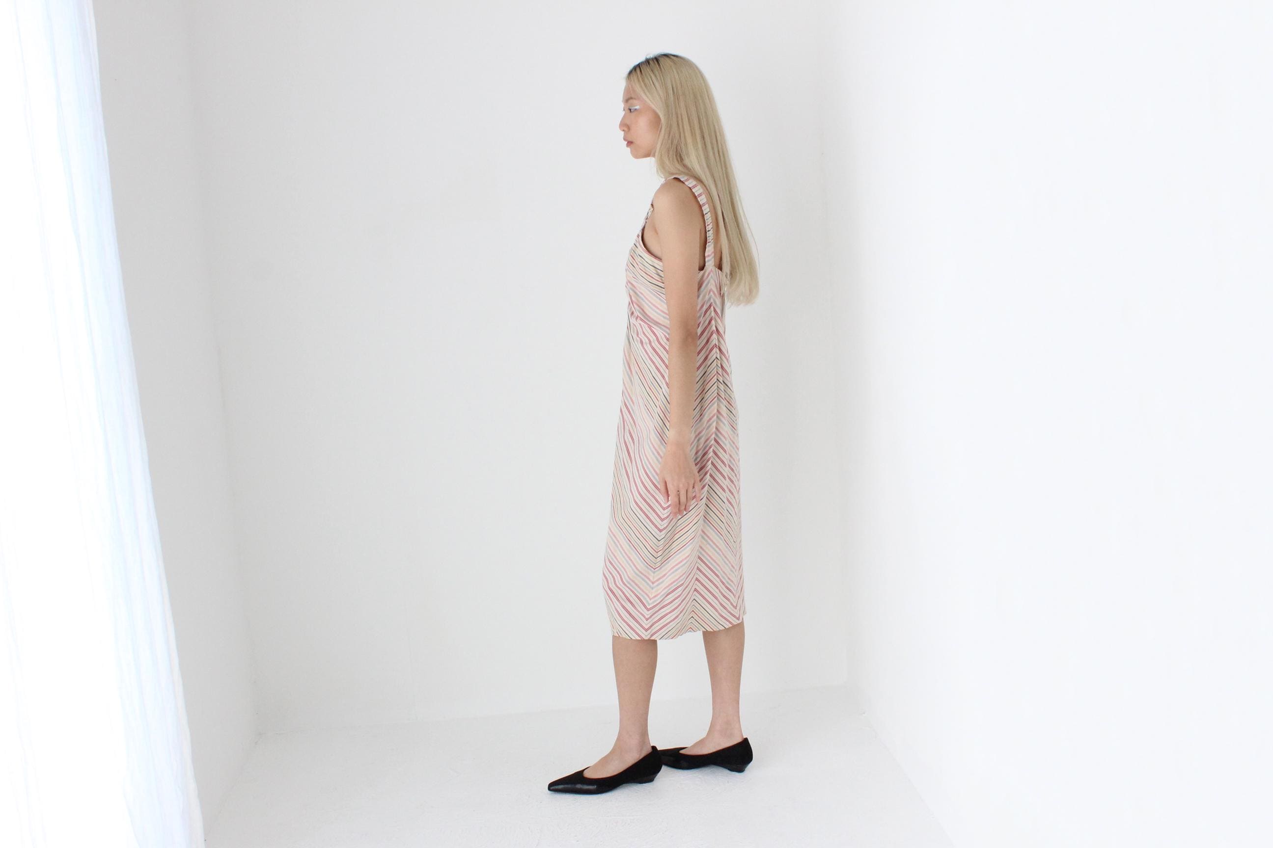 FUTURISM Y2K Designer Relaxed Pastel Striped Dress w/ O-Ring Details