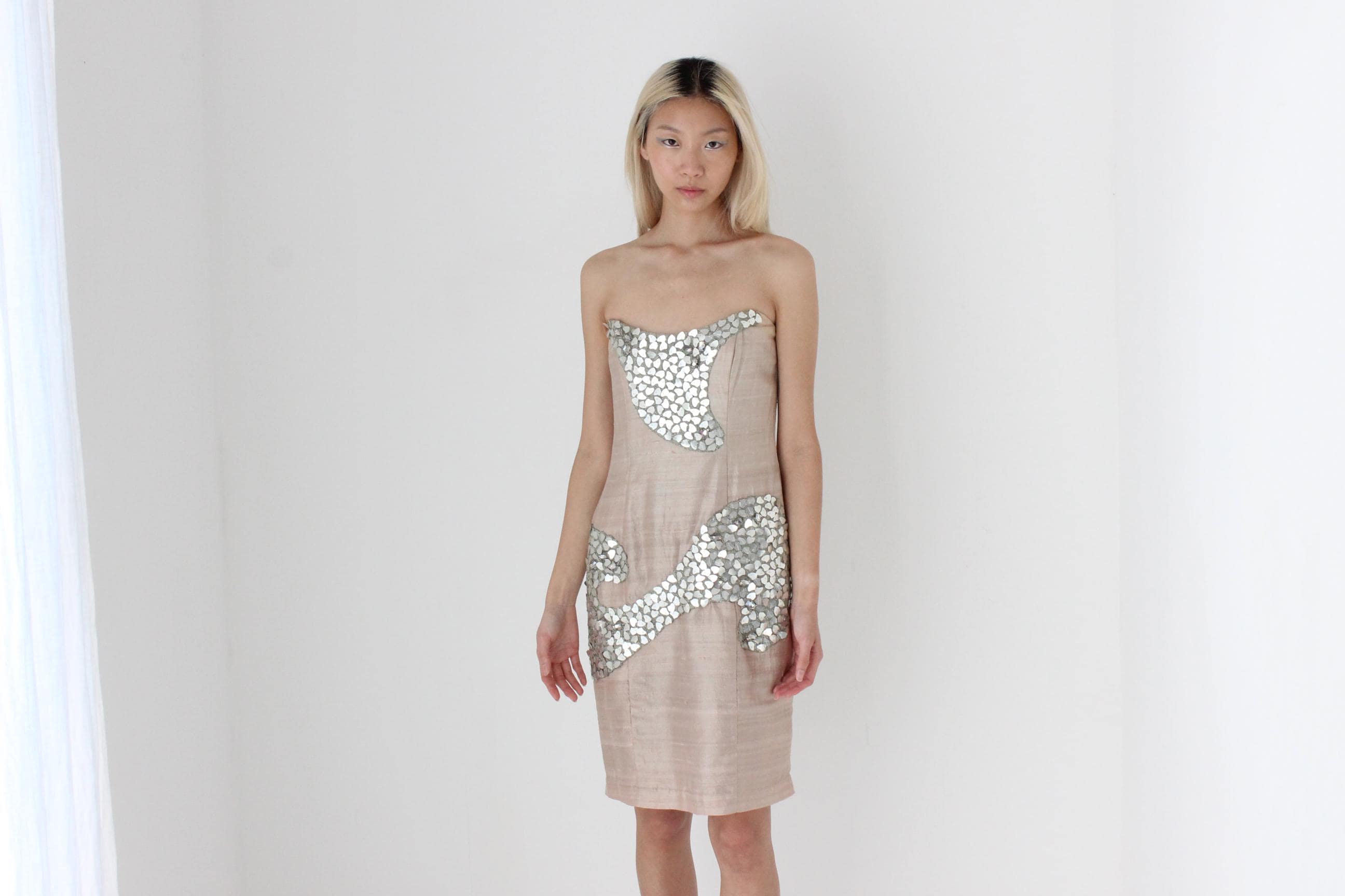 FUTURISM Y2K Designer George Gross Silk Mini w/ Mirrored Embellishments