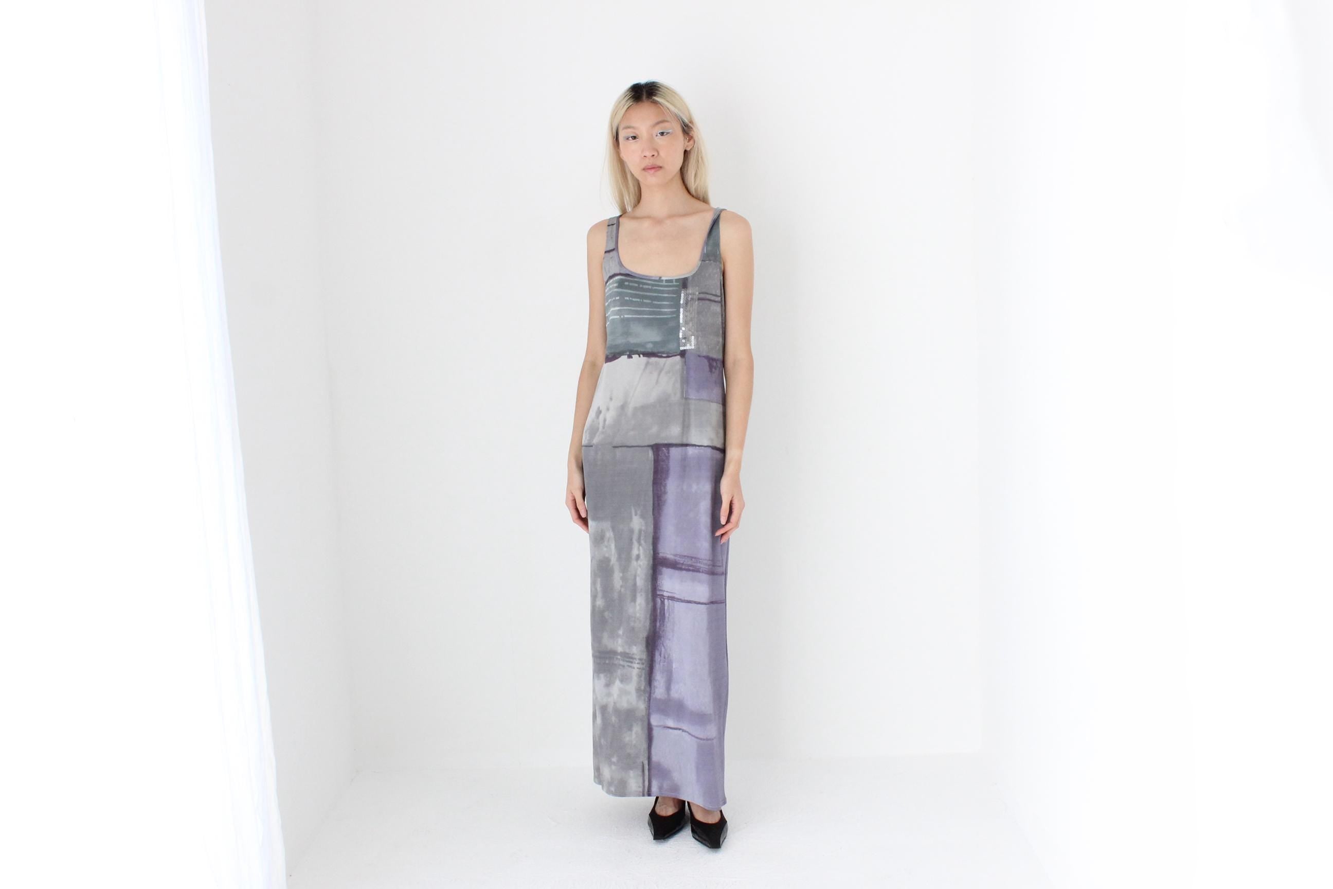 FUTURISM Y2K Gianfranco Ferre Abstract Maxi Dress