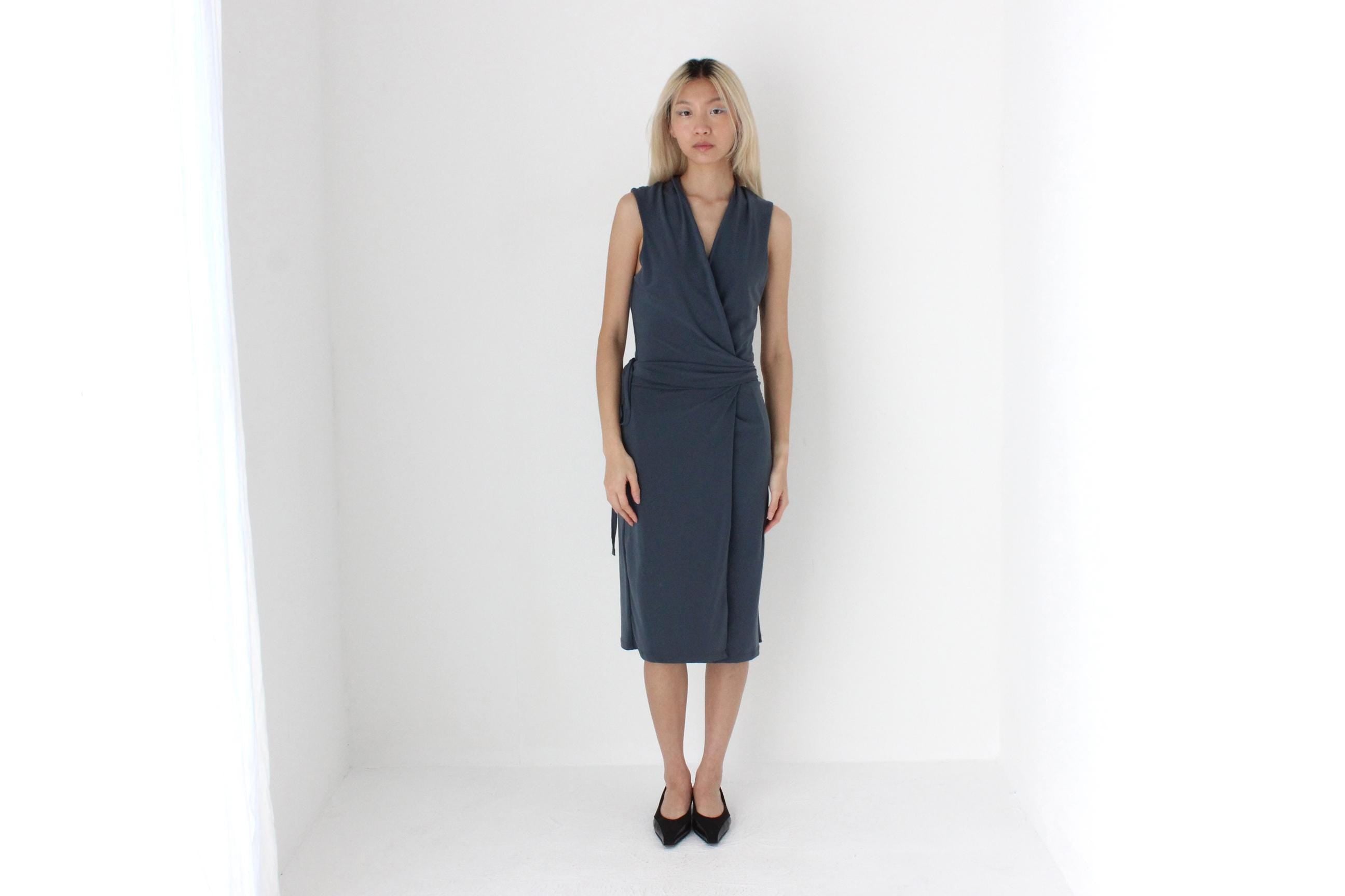 FUTURISM Quality 2000s Slinky Draped Wrap Dress