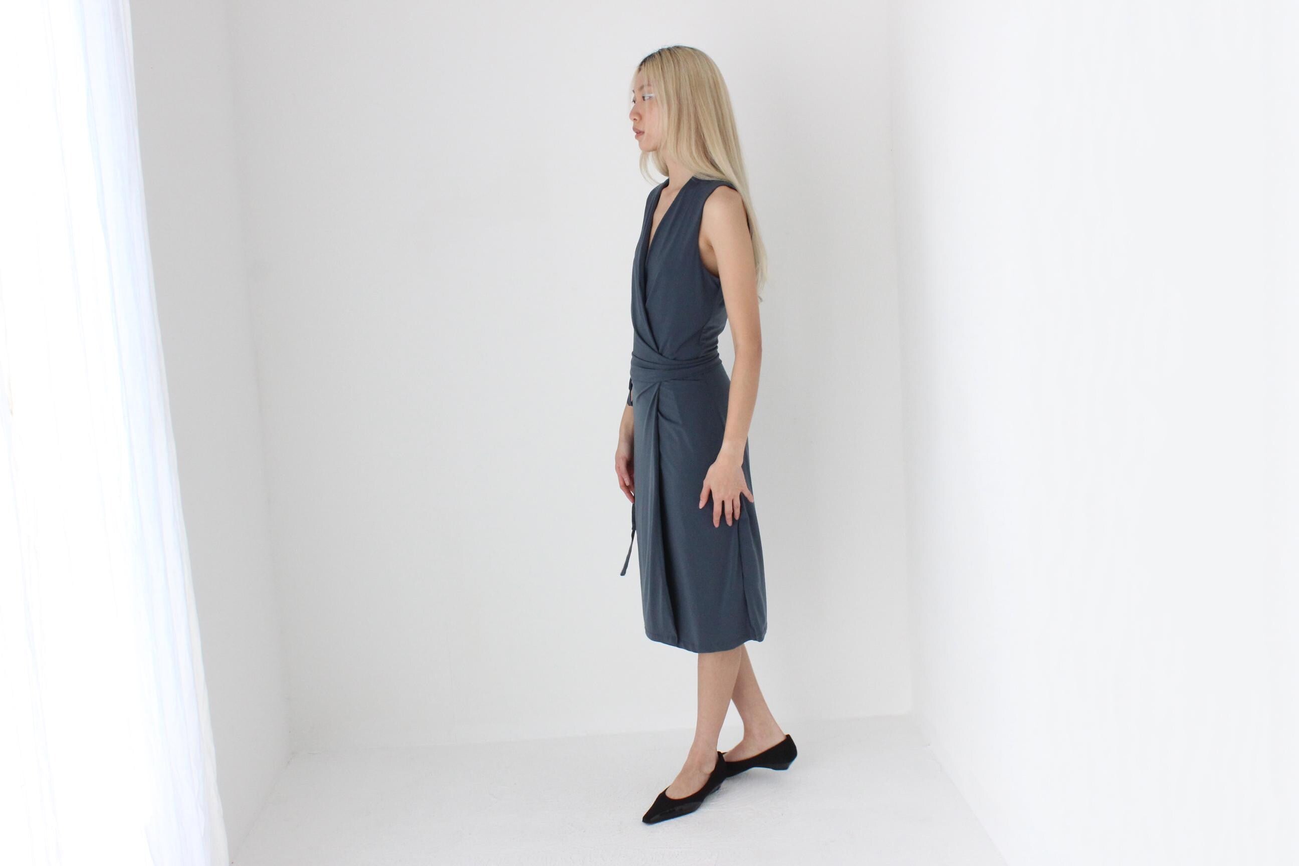 FUTURISM Quality 2000s Slinky Draped Wrap Dress