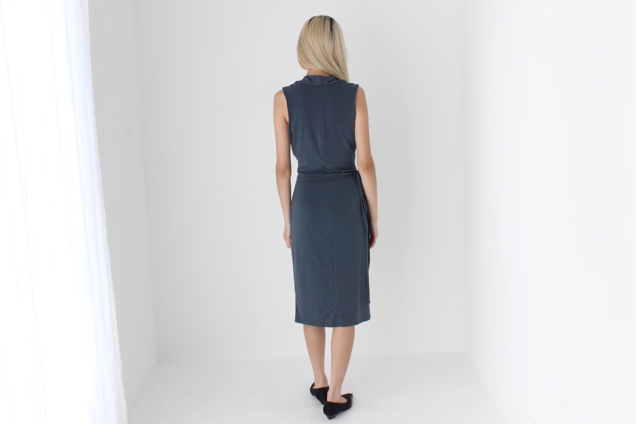 FUTURISM Quality 2000s Slinky Draped Wrap Dress