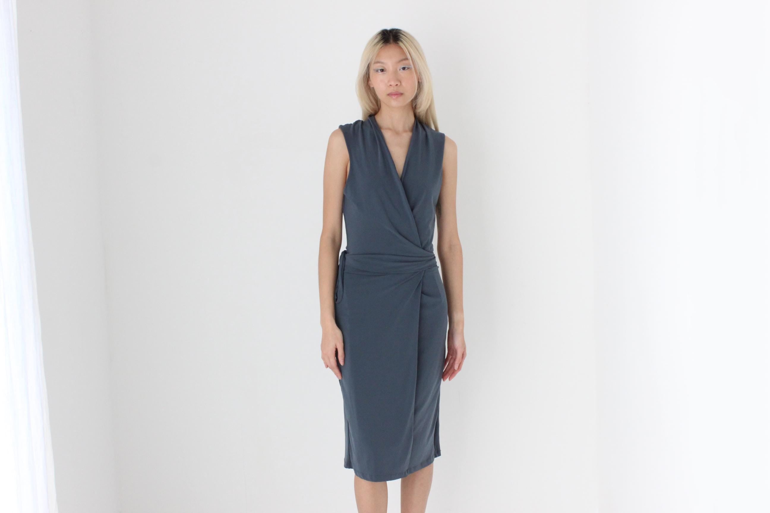 FUTURISM Quality 2000s Slinky Draped Wrap Dress