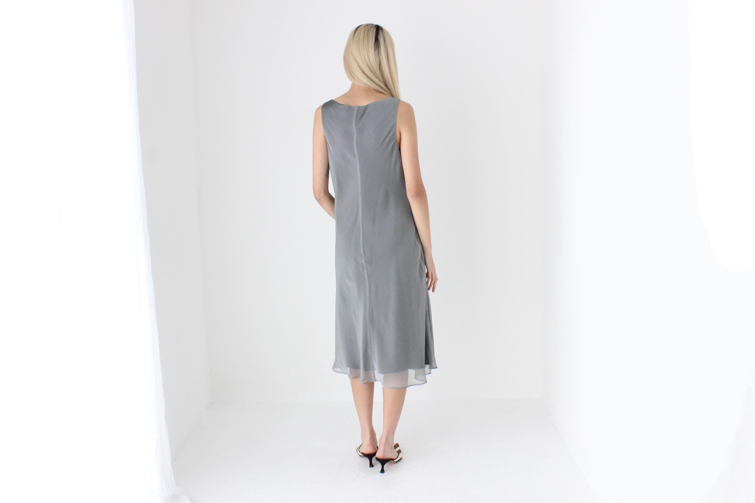 FUTURISM 90s Metallic Gunmetal Draped Bias Dress