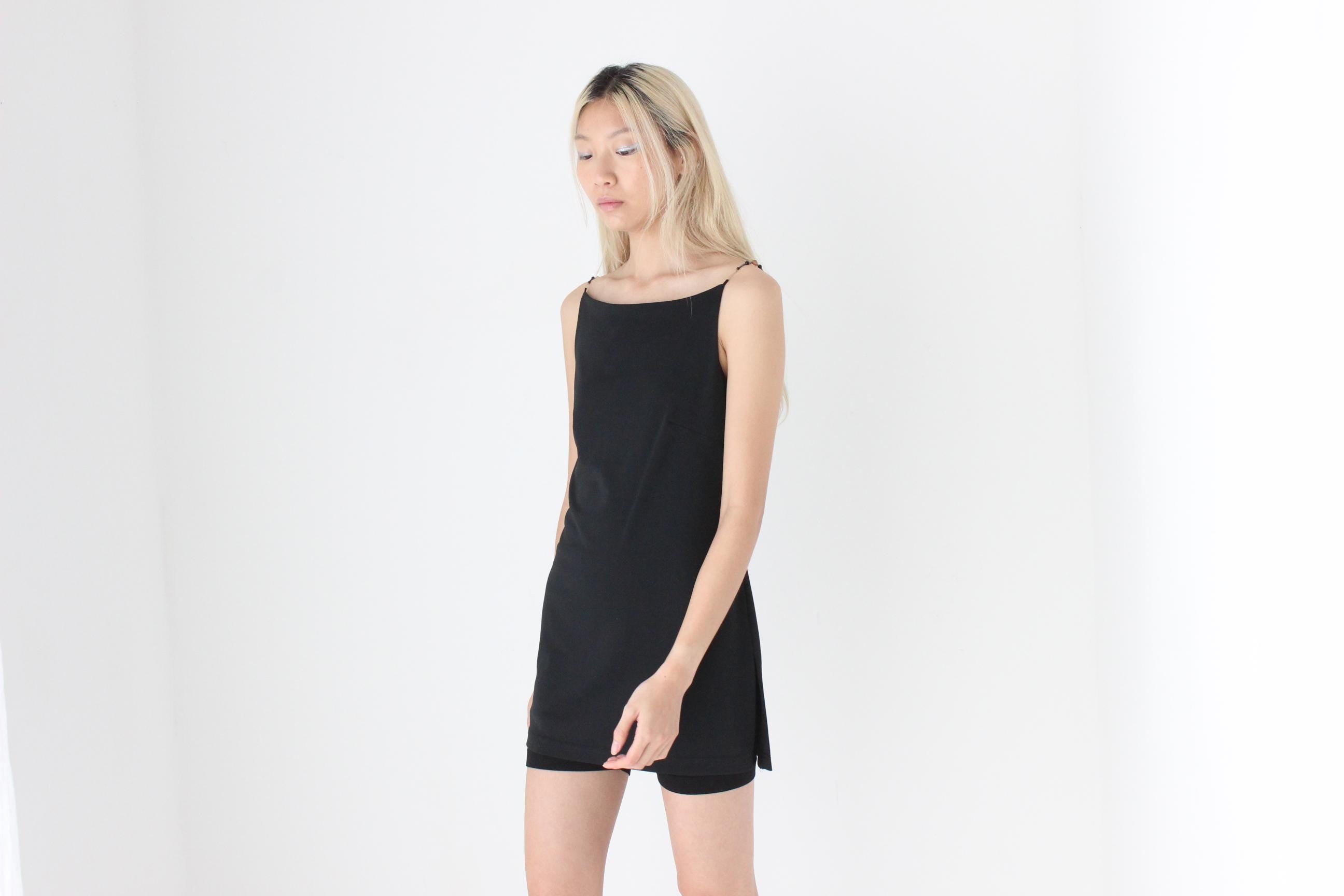 FUTURISM 90s Futuristic Minimal High Neck Top w/ Beaded Straps