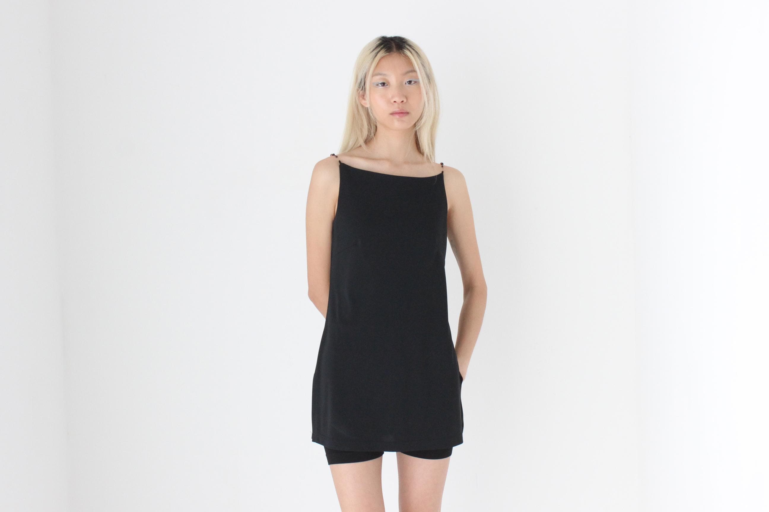FUTURISM 90s Futuristic Minimal High Neck Top w/ Beaded Straps
