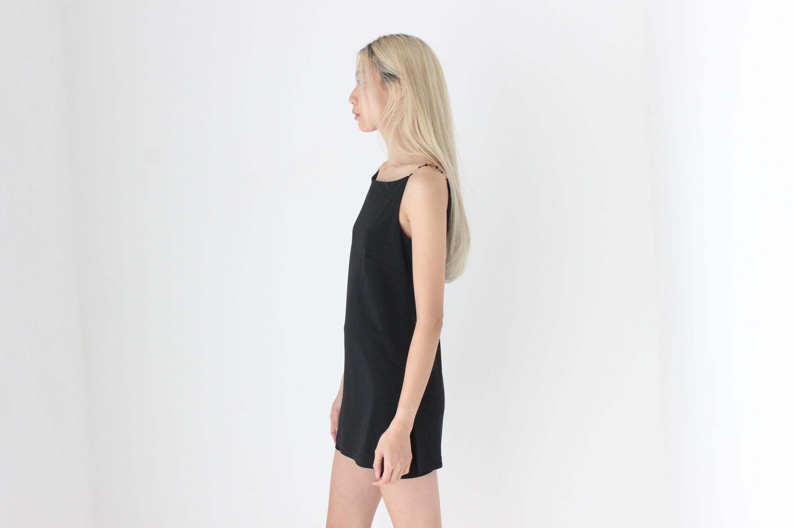 FUTURISM 90s Futuristic Minimal High Neck Top w/ Beaded Straps