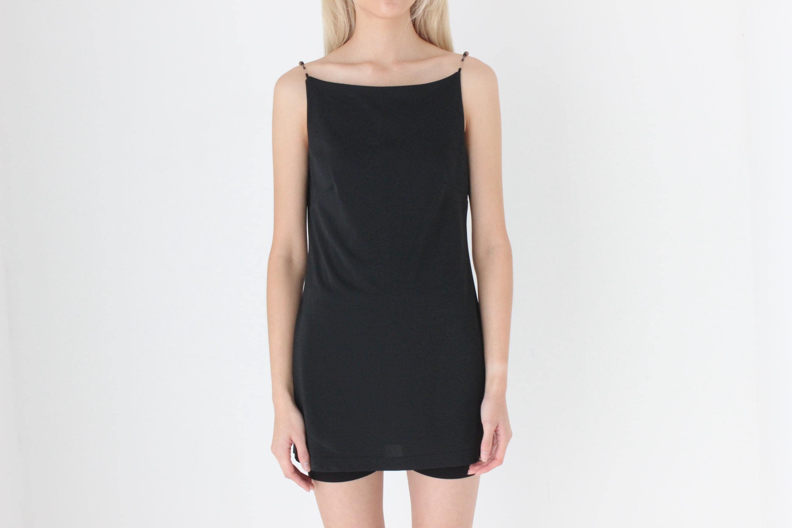 FUTURISM 90s Futuristic Minimal High Neck Top w/ Beaded Straps