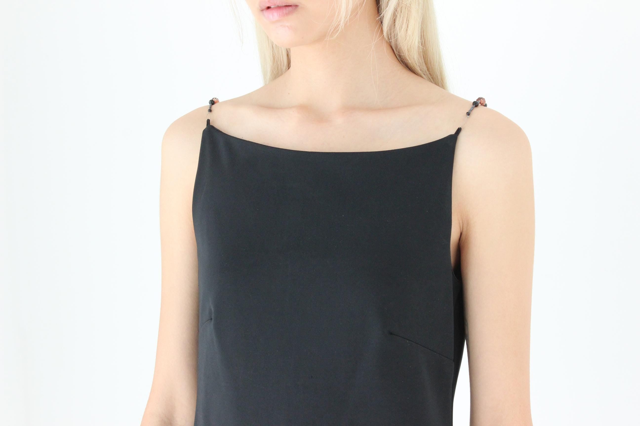 FUTURISM 90s Futuristic Minimal High Neck Top w/ Beaded Straps