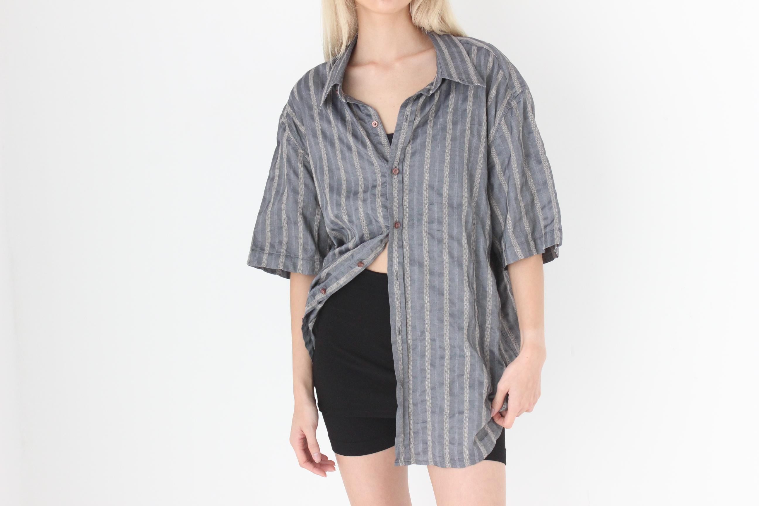 FUTURISM 90s Metallic Boxy Stripe Button Up